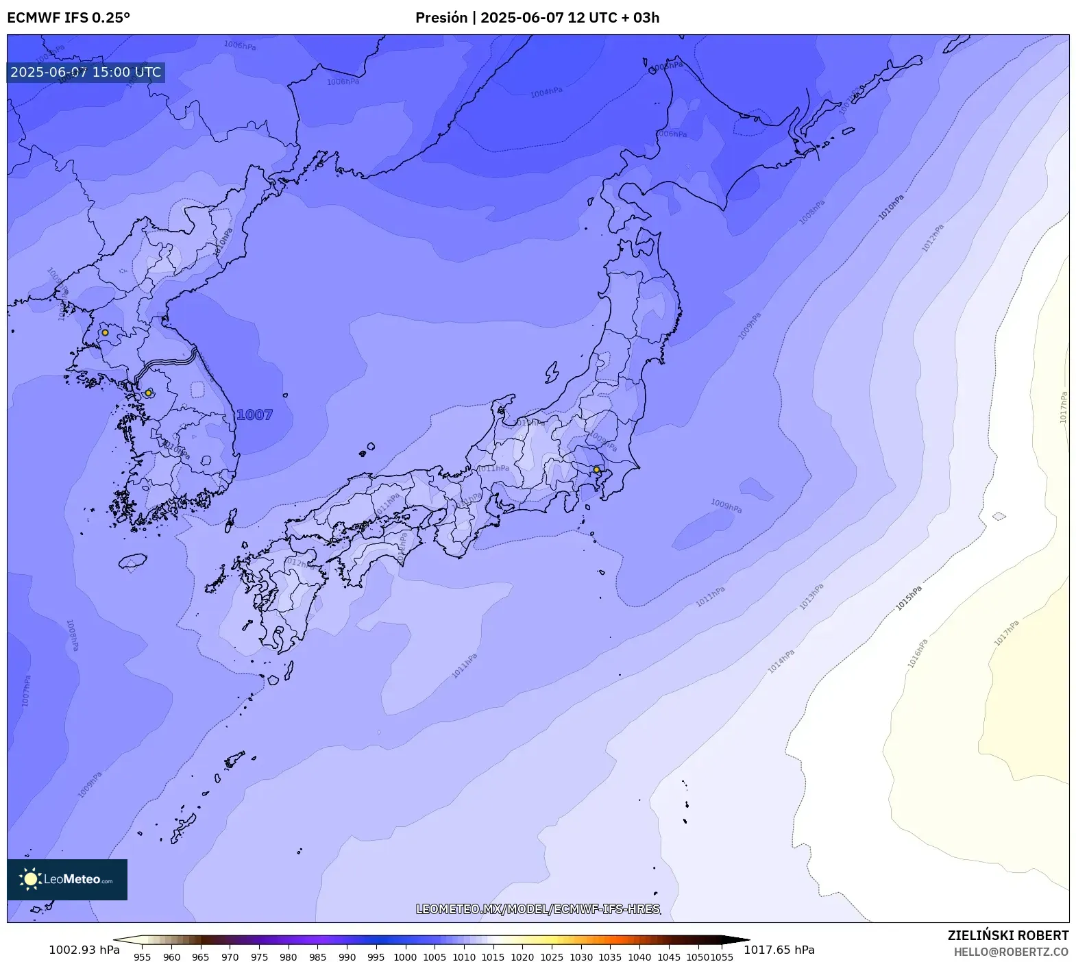 ECMWF IFS 0.25° model - Japón, Presión ECMWF IFS 0.25° model - Japón, Presión