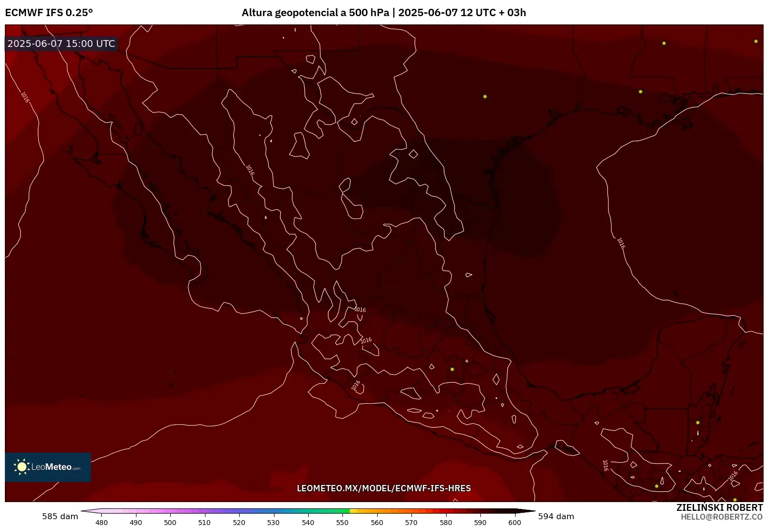 ECMWF IFS 0.25° model - México, Altura geopotencial a 500 hPa