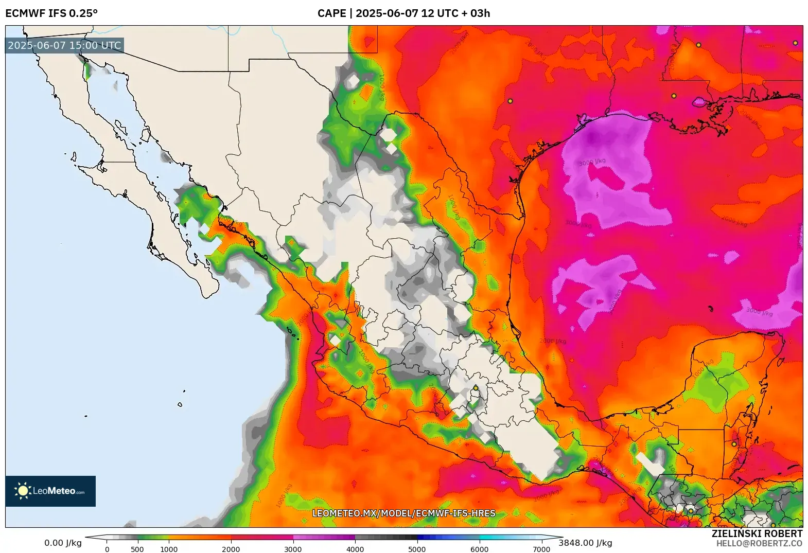ECMWF IFS 0.25° model - México, CAPE