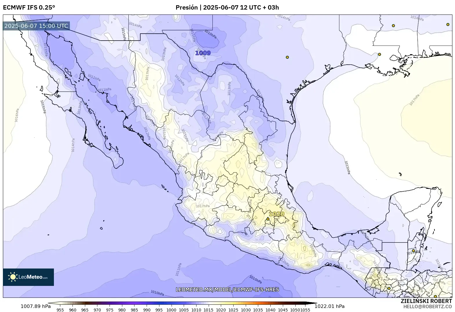 ECMWF IFS 0.25° model - México, Presión ECMWF IFS 0.25° model - México, Presión