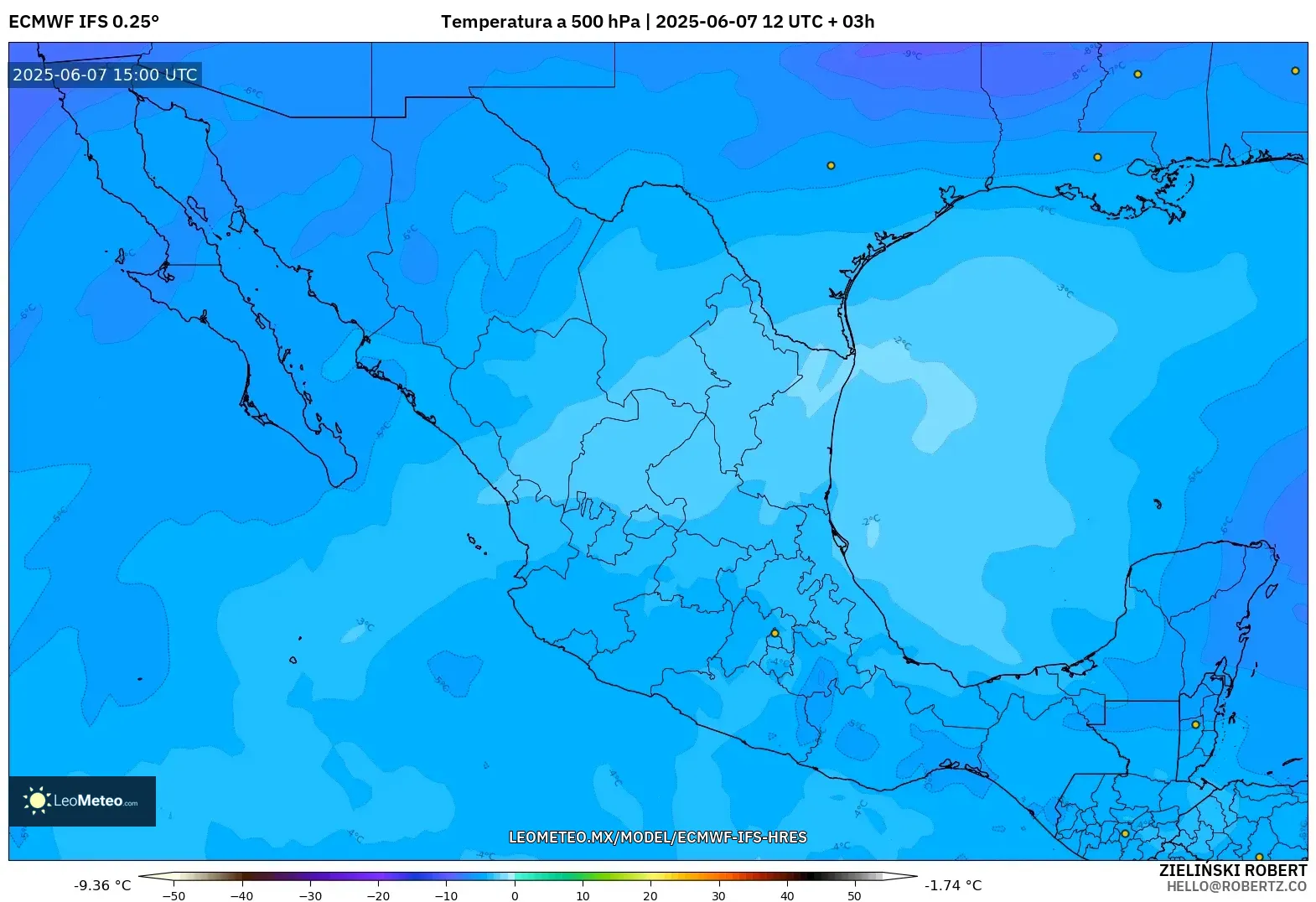 ECMWF IFS 0.25° model - México, Temperatura a 500 hPa