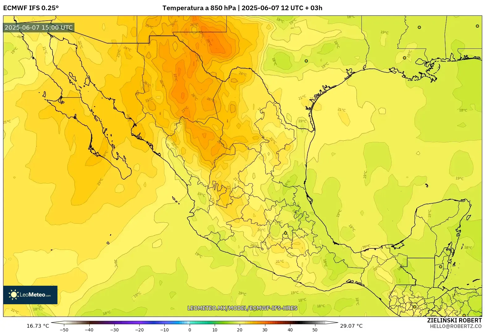 ECMWF IFS 0.25° model - México, Temperatura a 850 hPa