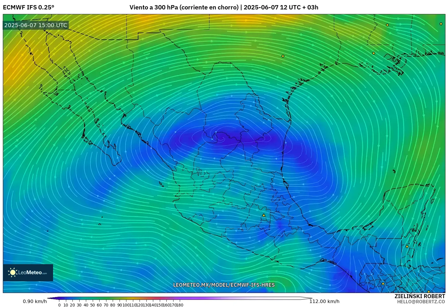 ECMWF IFS 0.25° model - México, Viento a 300 hPa (corriente en chorro) ECMWF IFS 0.25° model - México, Viento a 300 hPa (corriente en chorro)