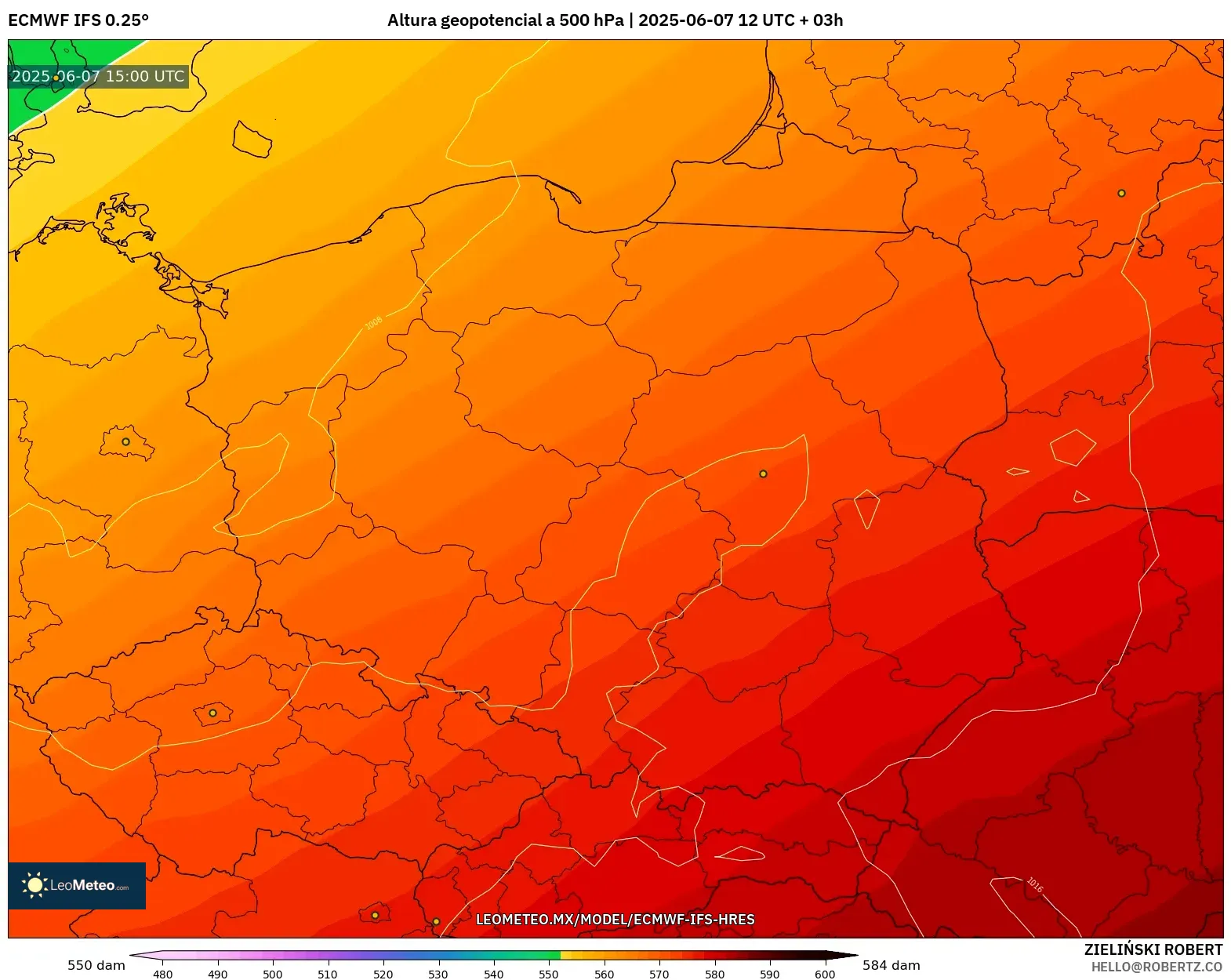 ECMWF IFS 0.25° model - Polonia, Altura geopotencial a 500 hPa ECMWF IFS 0.25° model - Polonia, Altura geopotencial a 500 hPa