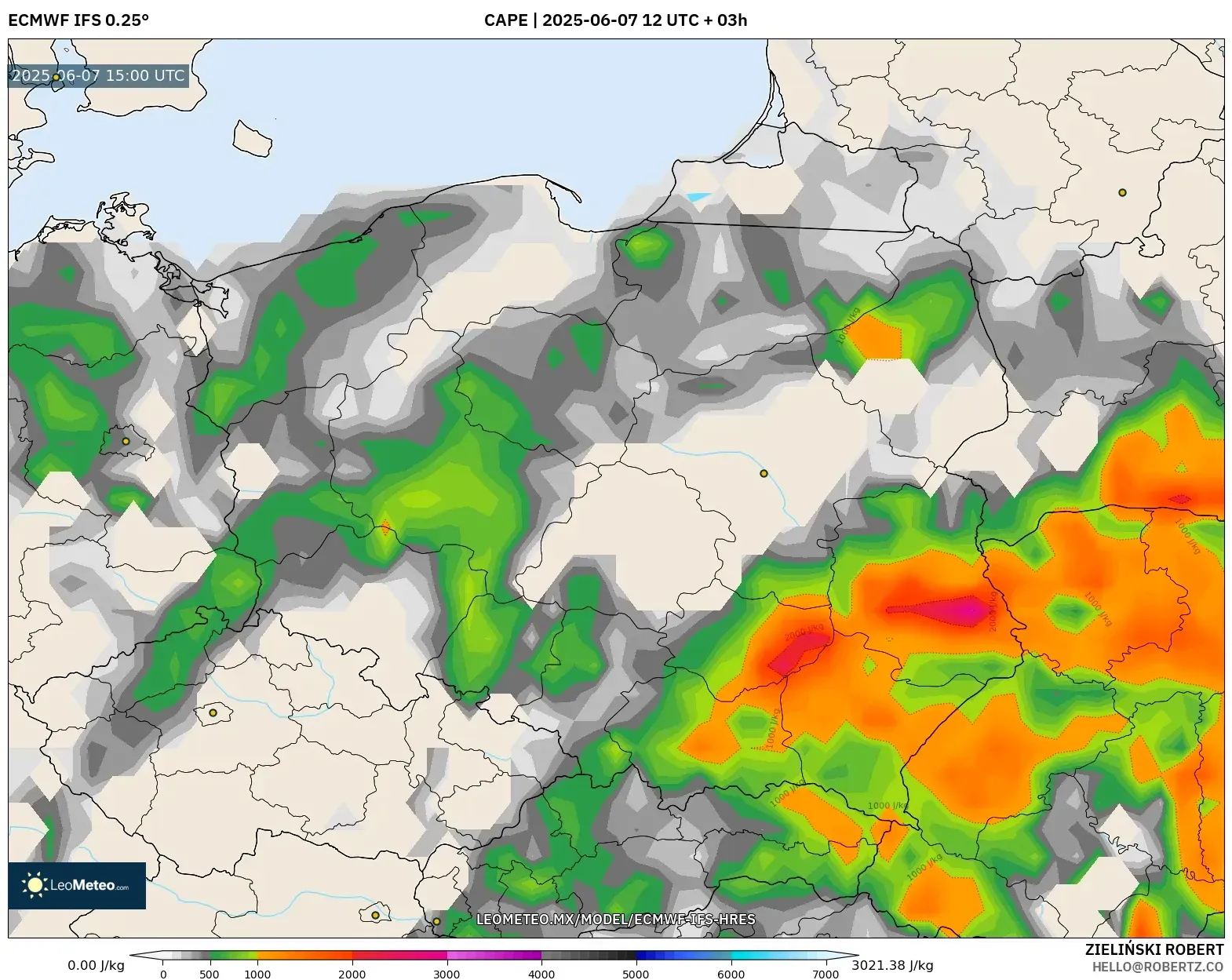 ECMWF IFS 0.25° model - Polonia, CAPE ECMWF IFS 0.25° model - Polonia, CAPE
