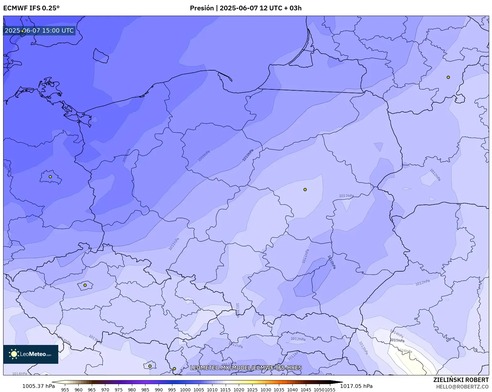 ECMWF IFS 0.25° model - Polonia, Presión ECMWF IFS 0.25° model - Polonia, Presión