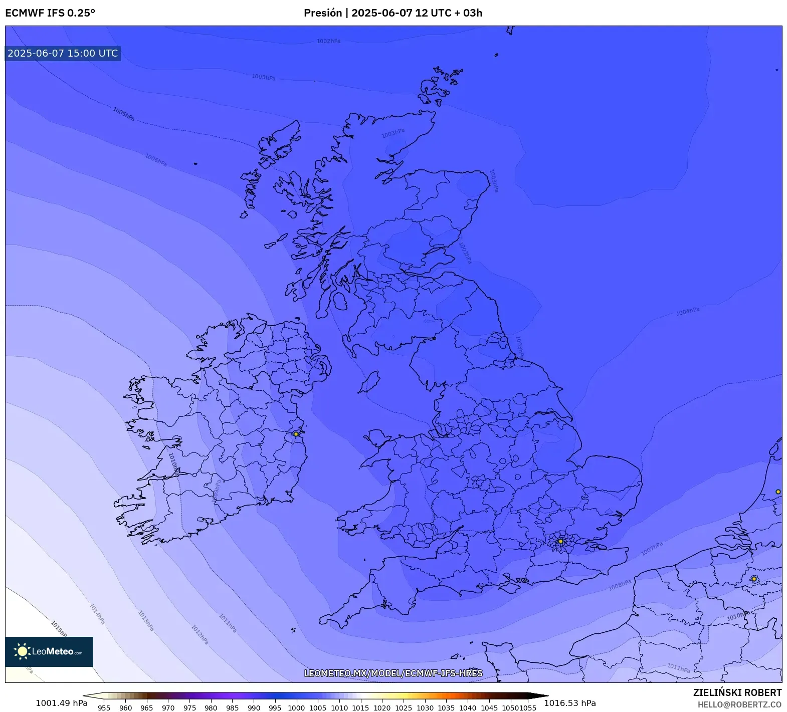 ECMWF IFS 0.25° model - Reino Unido, Presión