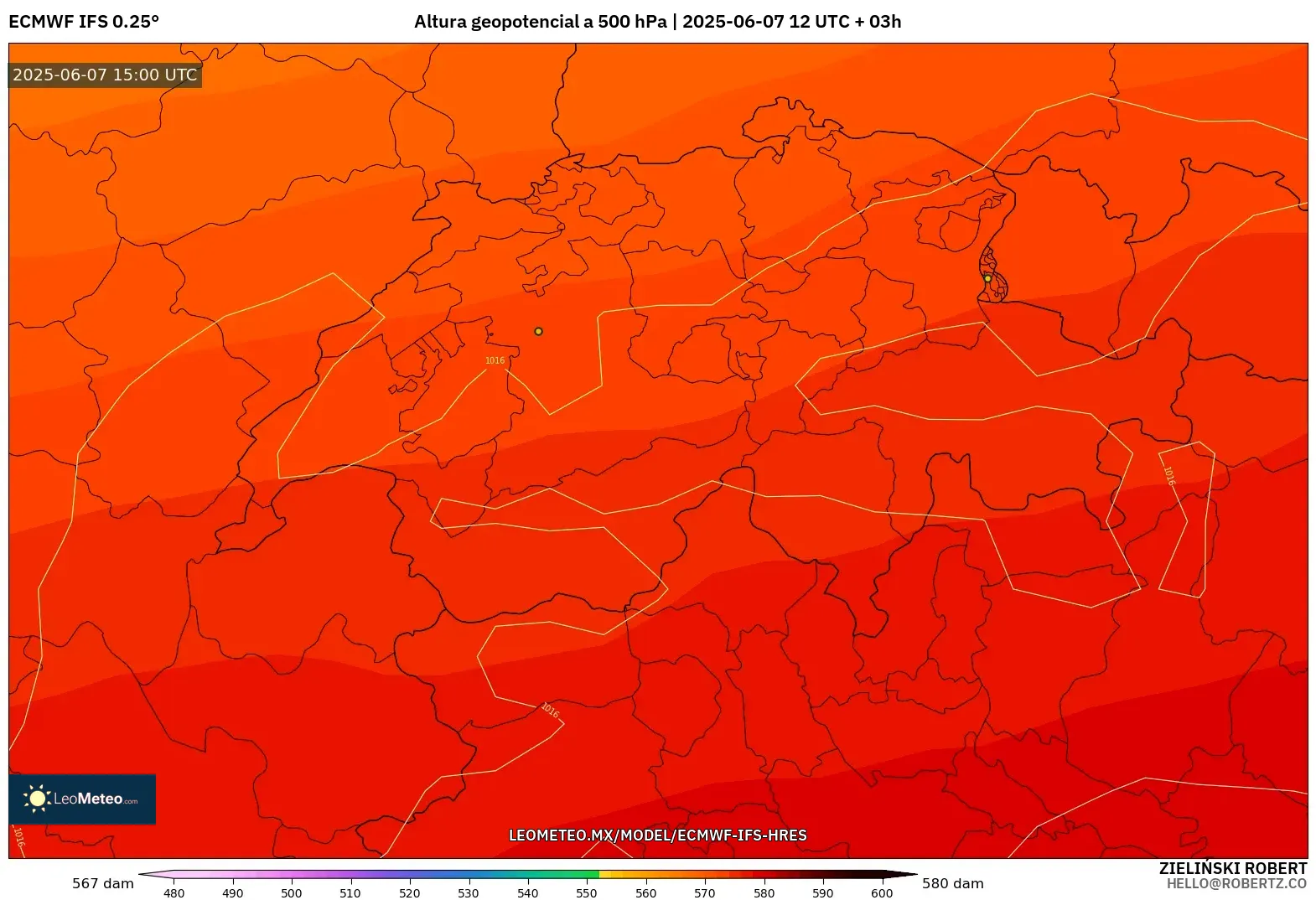 ECMWF IFS 0.25° model - Suiza, Altura geopotencial a 500 hPa ECMWF IFS 0.25° model - Suiza, Altura geopotencial a 500 hPa
