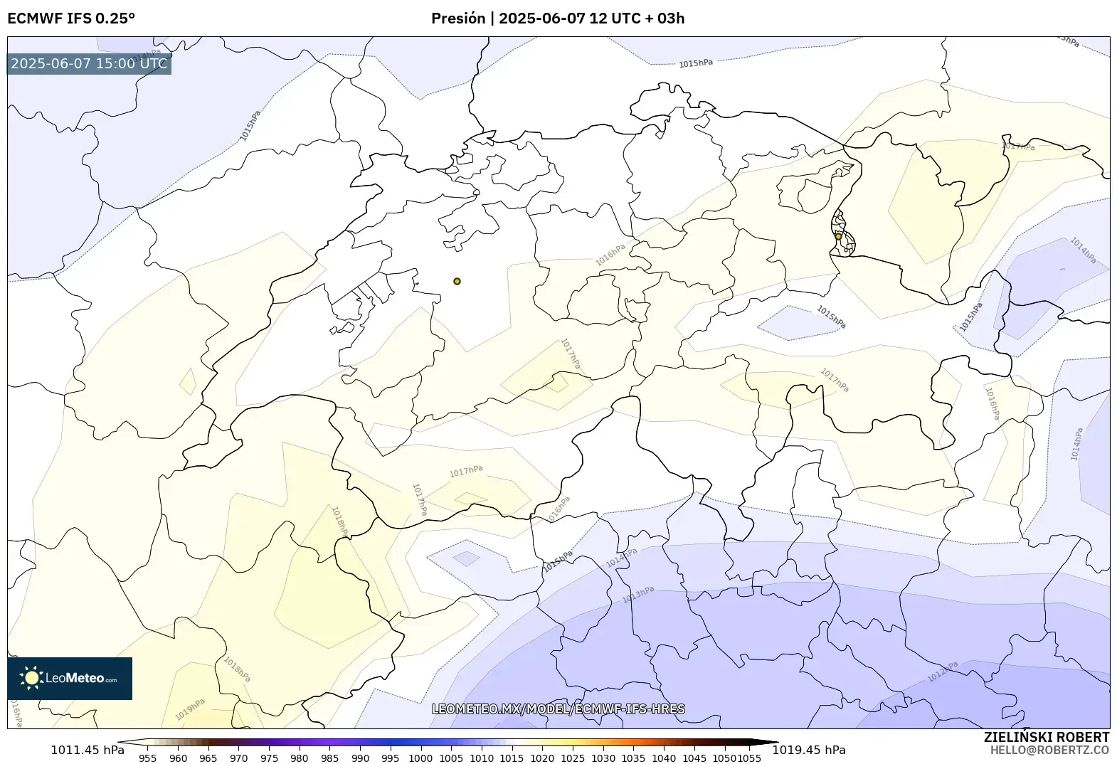 ECMWF IFS 0.25° model - Suiza, Presión