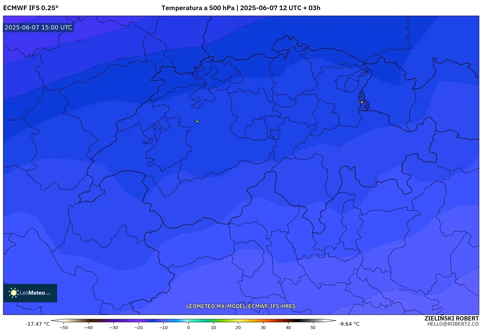 ECMWF IFS 0.25° model - Suiza, Temperatura a 500 hPa ECMWF IFS 0.25° model - Suiza, Temperatura a 500 hPa