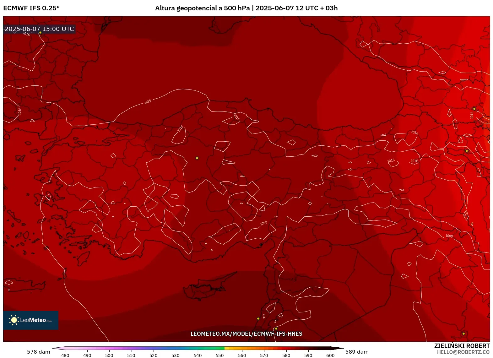 ECMWF IFS 0.25° model - Turquía, Altura geopotencial a 500 hPa ECMWF IFS 0.25° model - Turquía, Altura geopotencial a 500 hPa