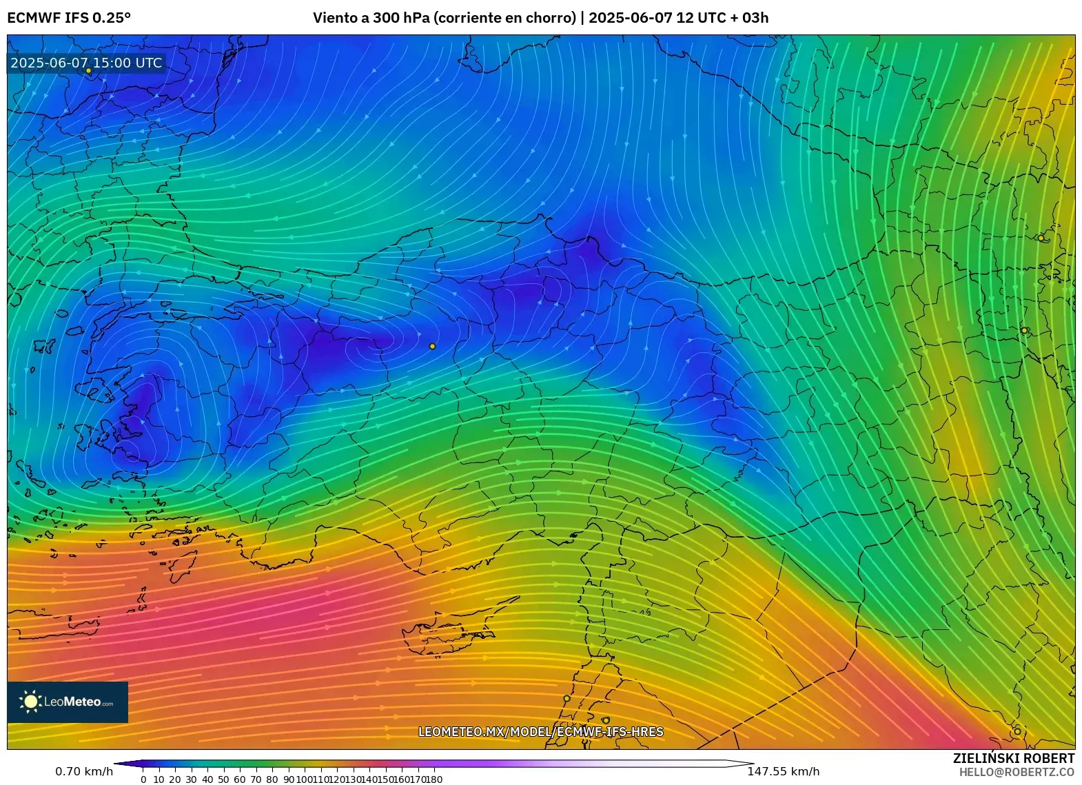 ECMWF IFS 0.25° model - Turquía, Viento a 300 hPa (corriente en chorro) ECMWF IFS 0.25° model - Turquía, Viento a 300 hPa (corriente en chorro)