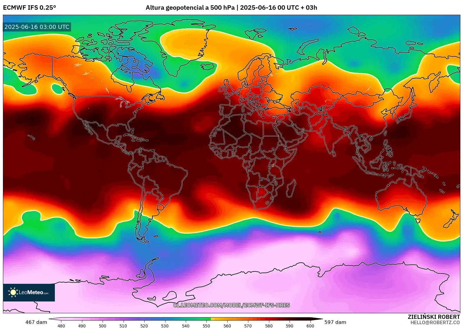 ECMWF IFS 0.25° model - Mundo, Altura geopotencial a 500 hPa ECMWF IFS 0.25° model - Mundo, Altura geopotencial a 500 hPa
