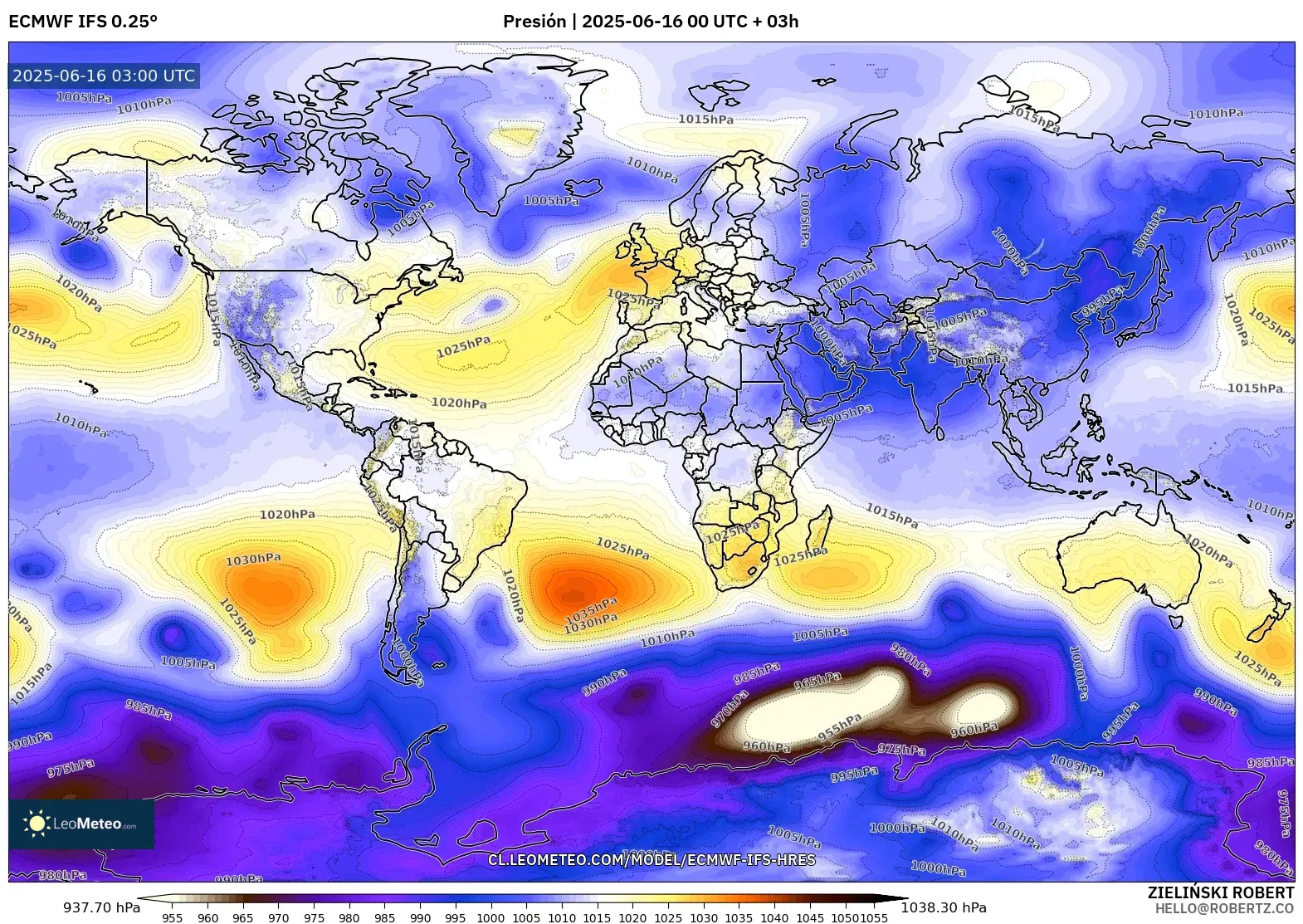 ECMWF IFS 0.25° model - Mundo, Presión ECMWF IFS 0.25° model - Mundo, Presión