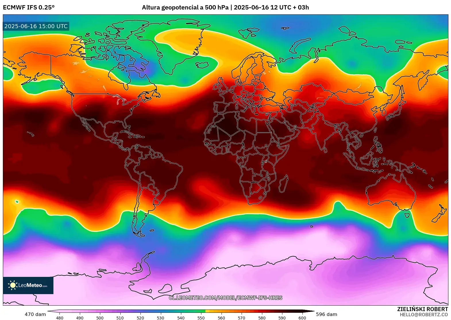ECMWF IFS 0.25° model - Mundo, Altura geopotencial a 500 hPa ECMWF IFS 0.25° model - Mundo, Altura geopotencial a 500 hPa