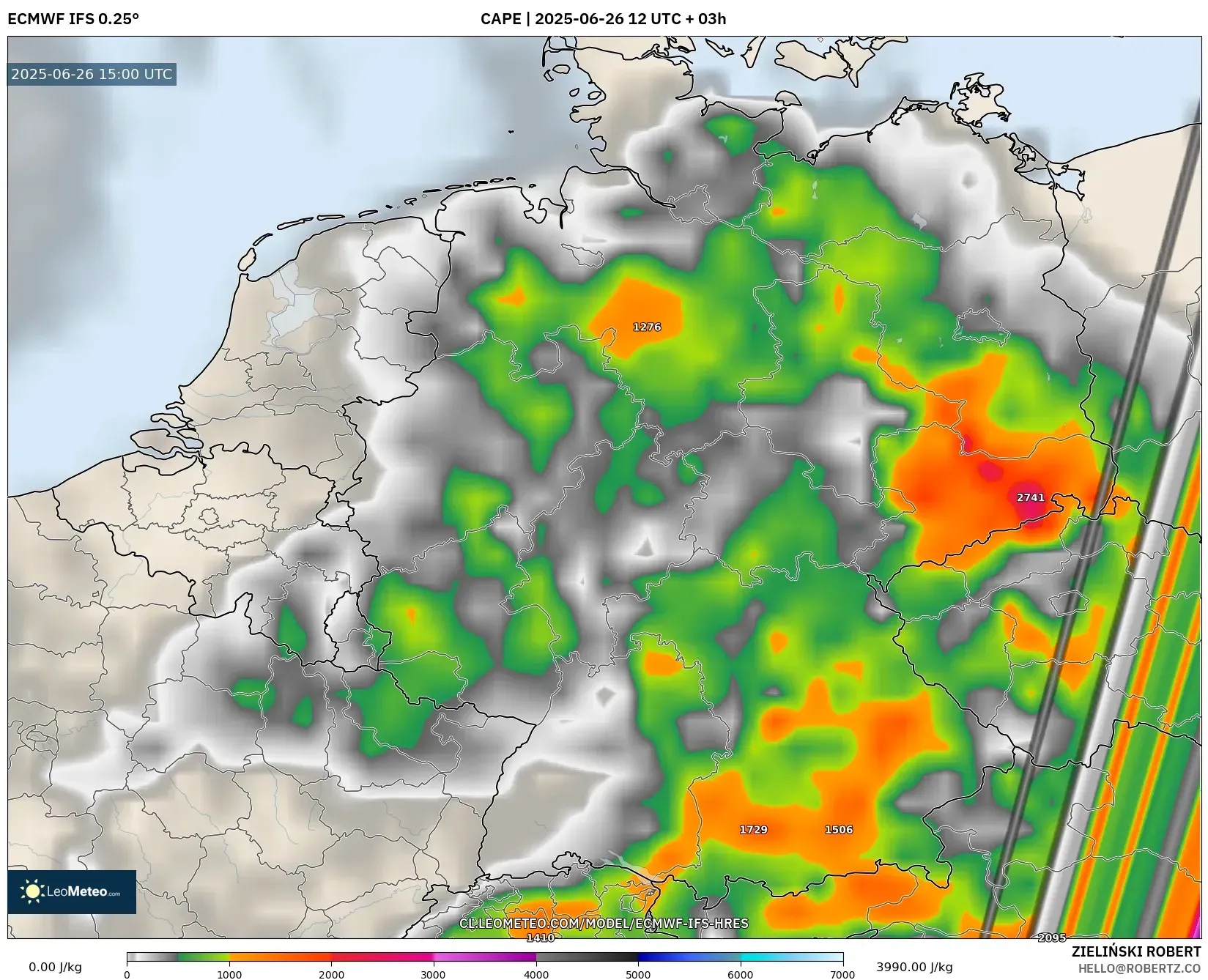 ECMWF IFS 0.25° model - Alemania, CAPE ECMWF IFS 0.25° model - Alemania, CAPE
