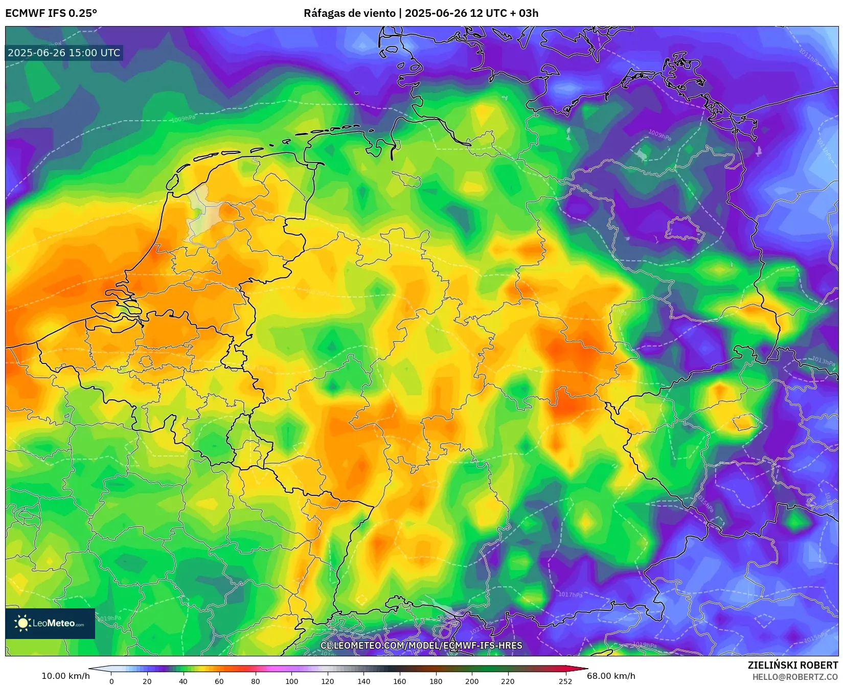 ECMWF IFS 0.25° model - Alemania, Ráfagas de viento ECMWF IFS 0.25° model - Alemania, Ráfagas de viento