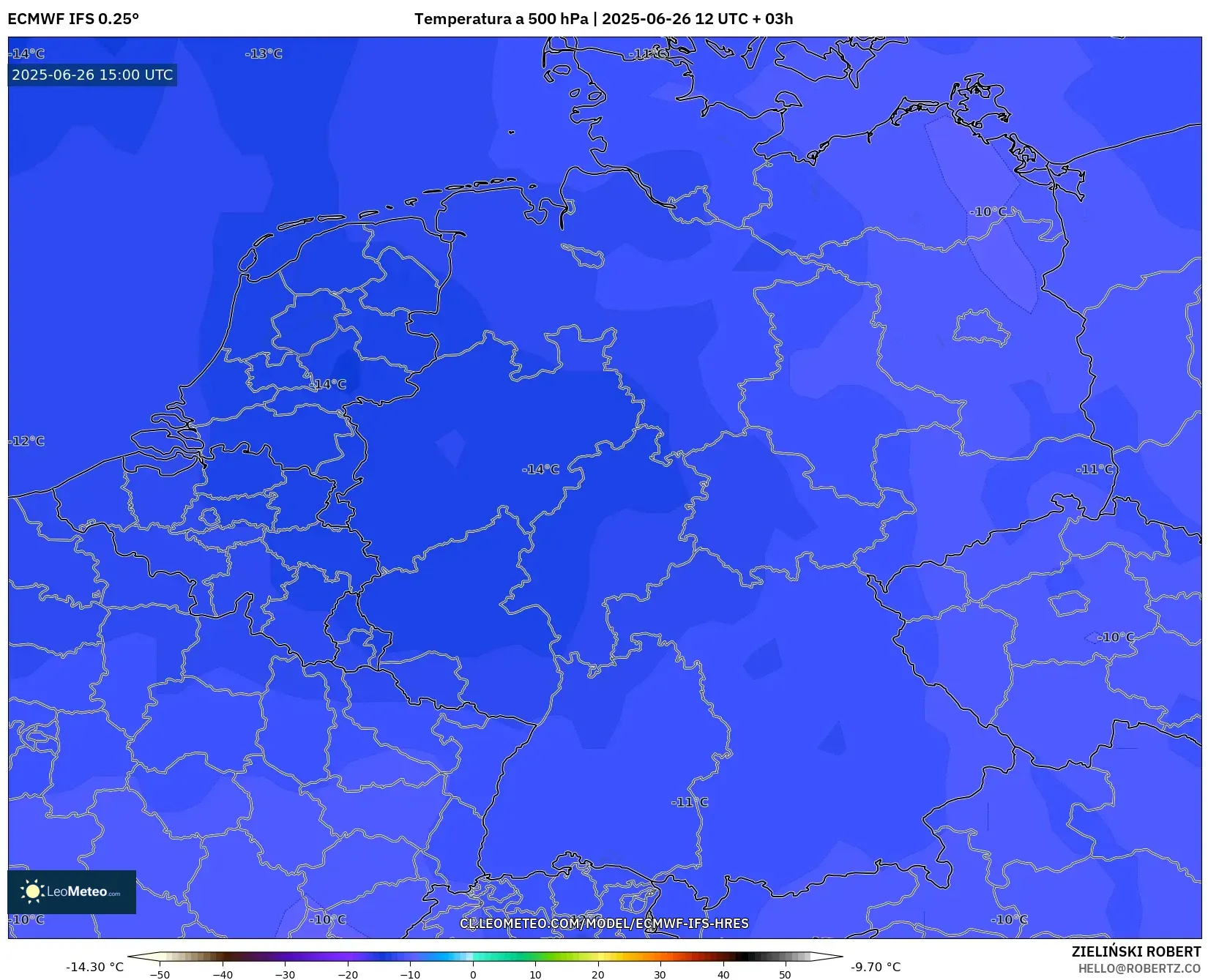 ECMWF IFS 0.25° model - Alemania, Temperatura a 500 hPa ECMWF IFS 0.25° model - Alemania, Temperatura a 500 hPa
