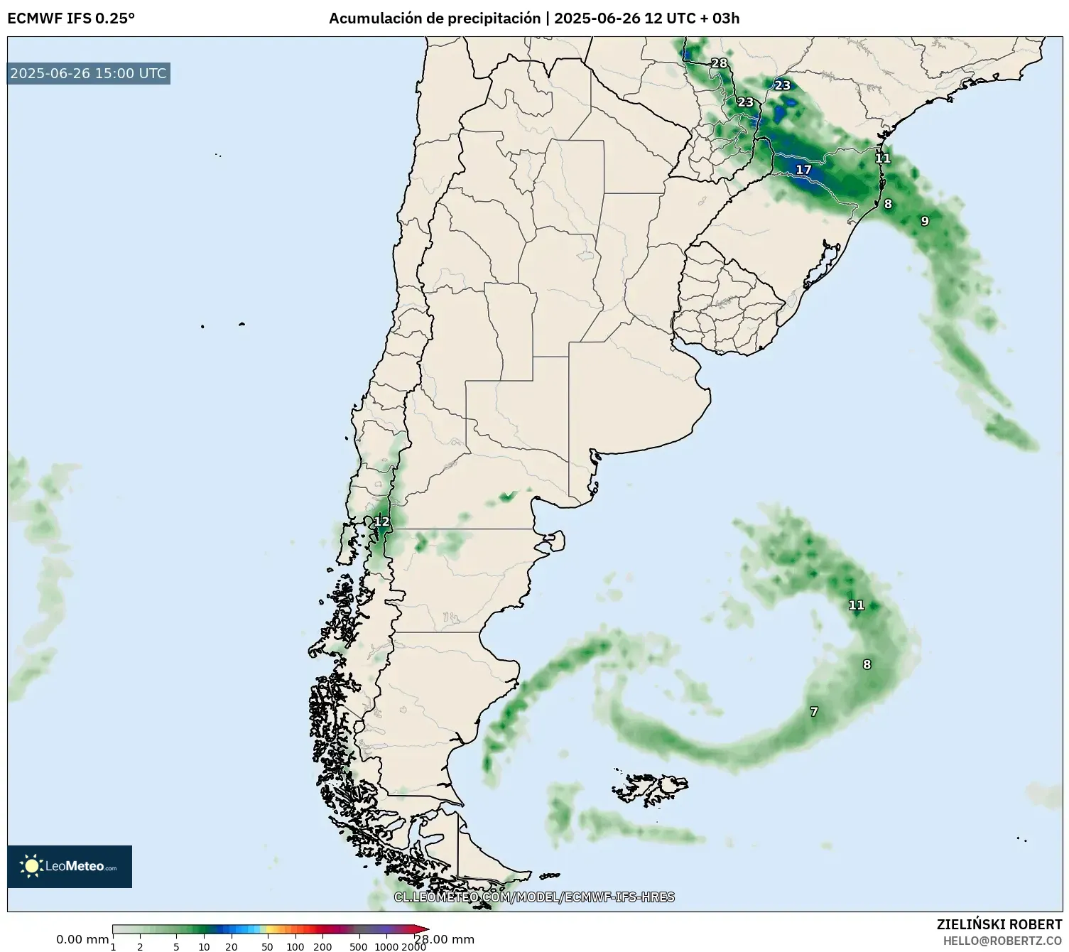 ECMWF IFS 0.25° model - Argentina, Acumulación de precipitación ECMWF IFS 0.25° model - Argentina, Acumulación de precipitación