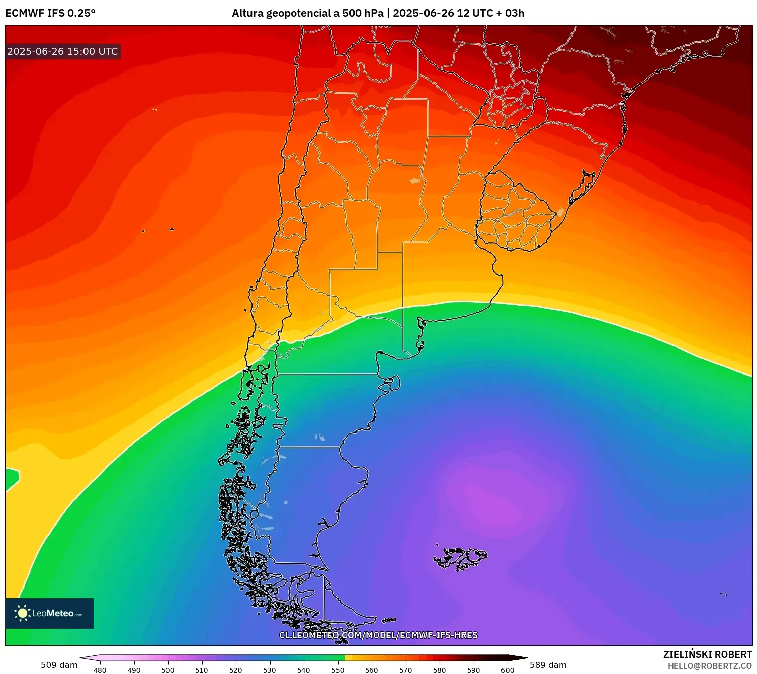 ECMWF IFS 0.25° model - Argentina, Altura geopotencial a 500 hPa ECMWF IFS 0.25° model - Argentina, Altura geopotencial a 500 hPa