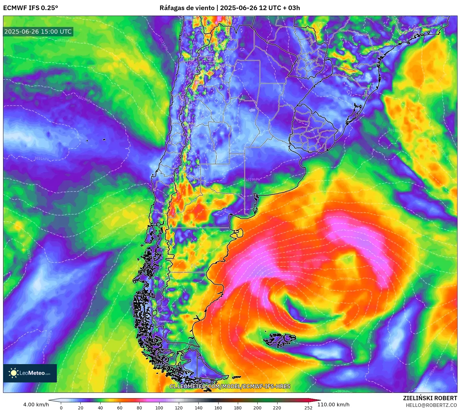 ECMWF IFS 0.25° model - Argentina, Ráfagas de viento