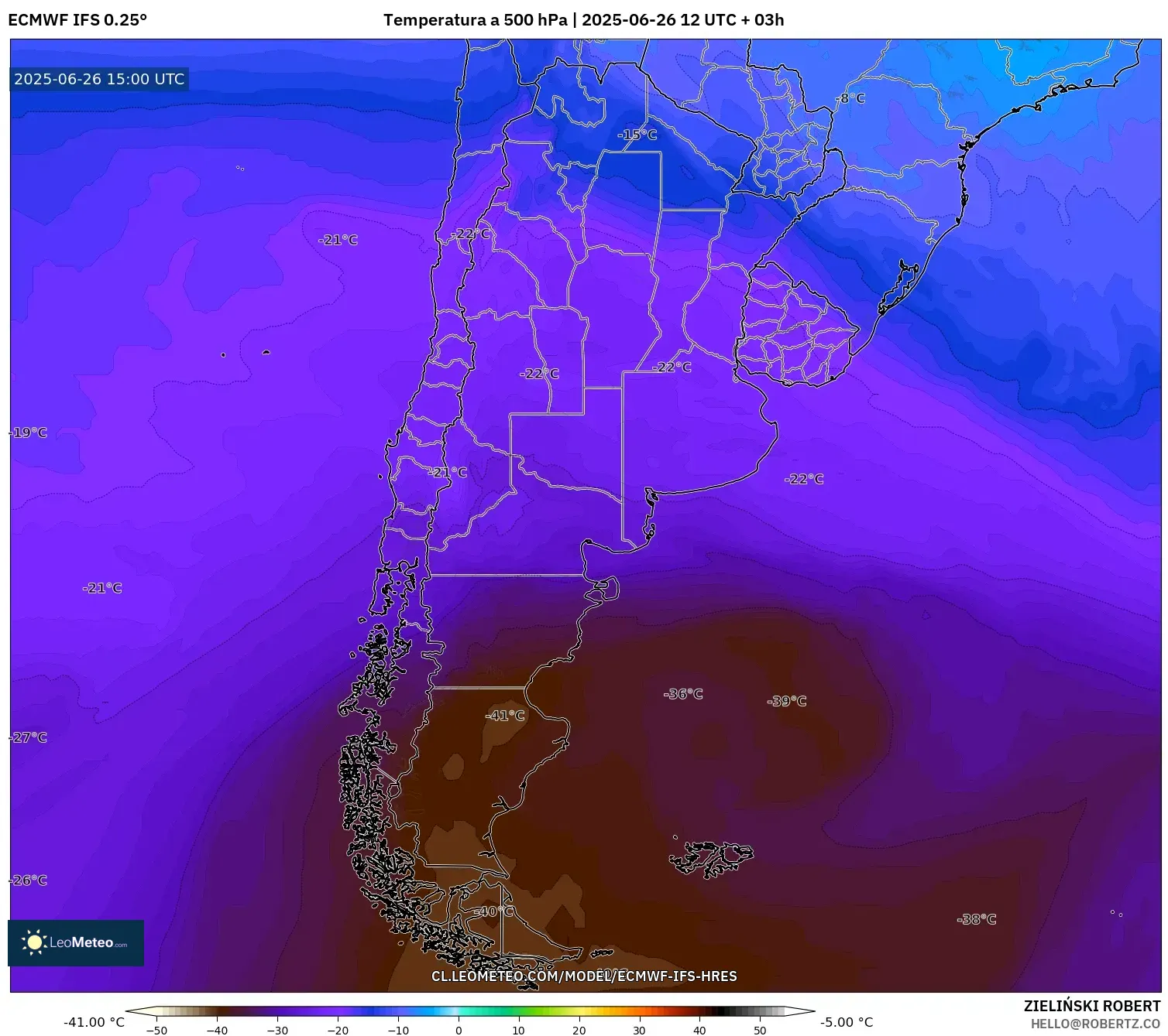 ECMWF IFS 0.25° model - Argentina, Temperatura a 500 hPa ECMWF IFS 0.25° model - Argentina, Temperatura a 500 hPa
