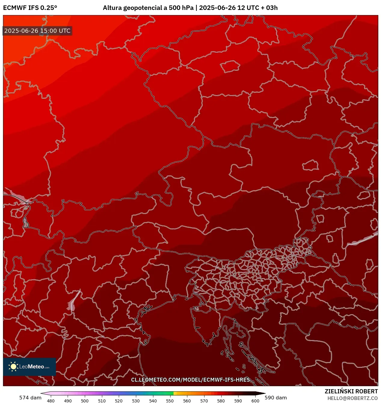 ECMWF IFS 0.25° model - Austria, Altura geopotencial a 500 hPa ECMWF IFS 0.25° model - Austria, Altura geopotencial a 500 hPa