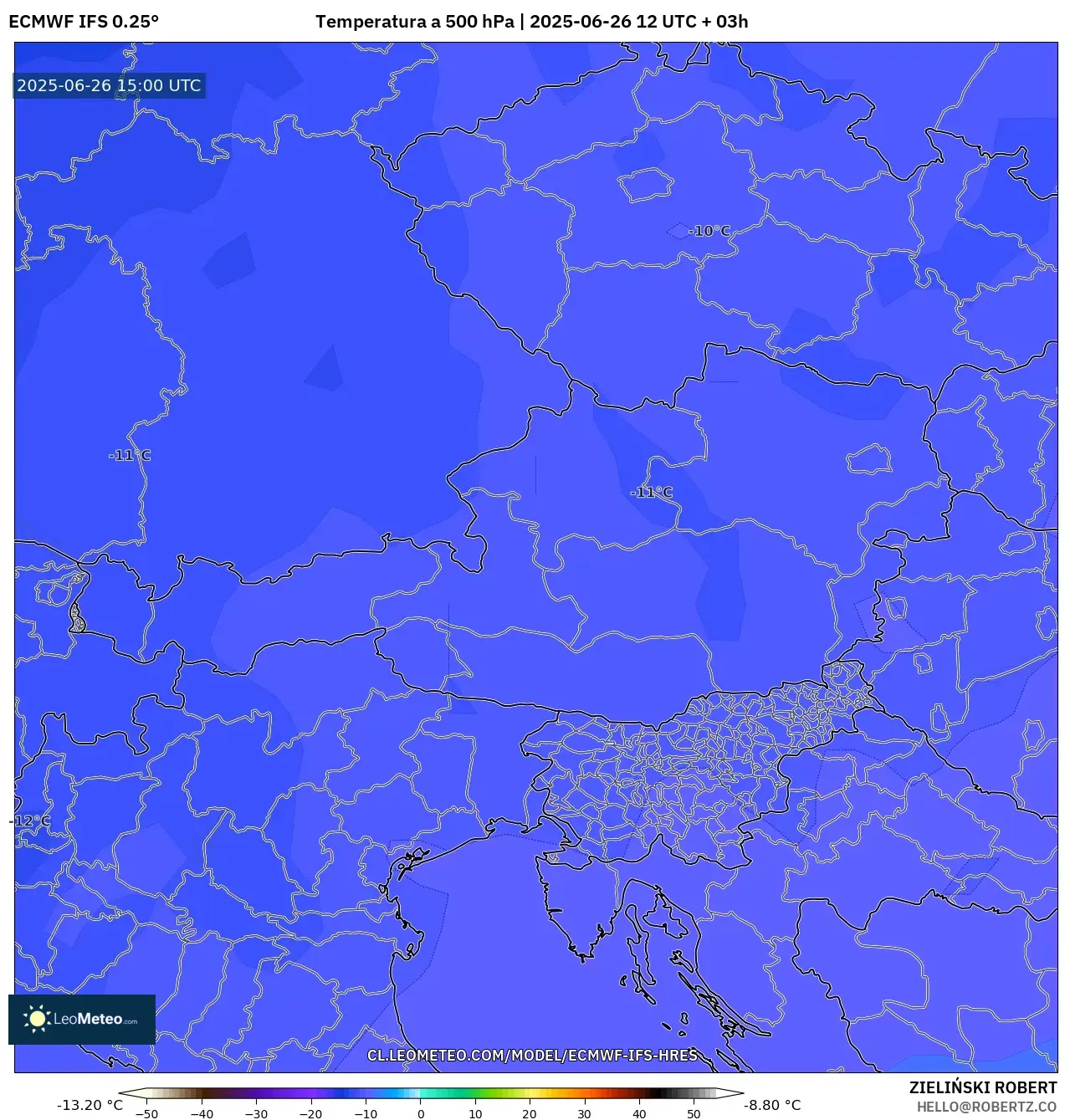 ECMWF IFS 0.25° model - Austria, Temperatura a 500 hPa ECMWF IFS 0.25° model - Austria, Temperatura a 500 hPa