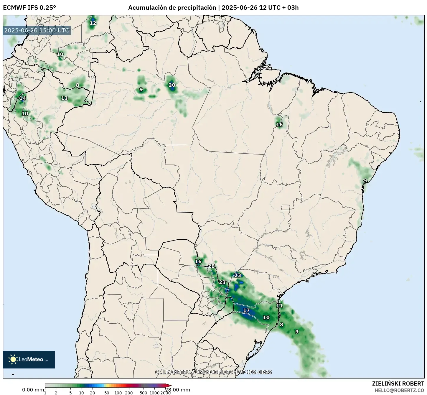 ECMWF IFS 0.25° model - Brasil, Acumulación de precipitación ECMWF IFS 0.25° model - Brasil, Acumulación de precipitación