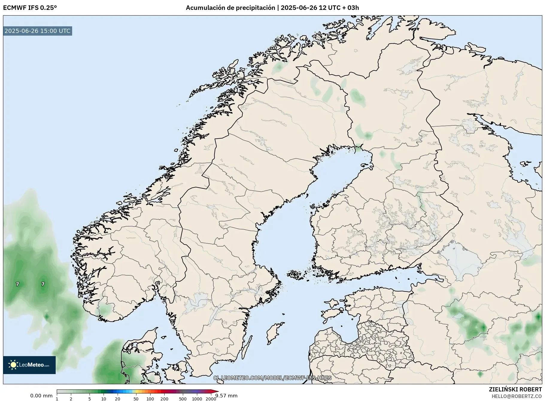 ECMWF IFS 0.25° model - Escandinavia, Acumulación de precipitación ECMWF IFS 0.25° model - Escandinavia, Acumulación de precipitación