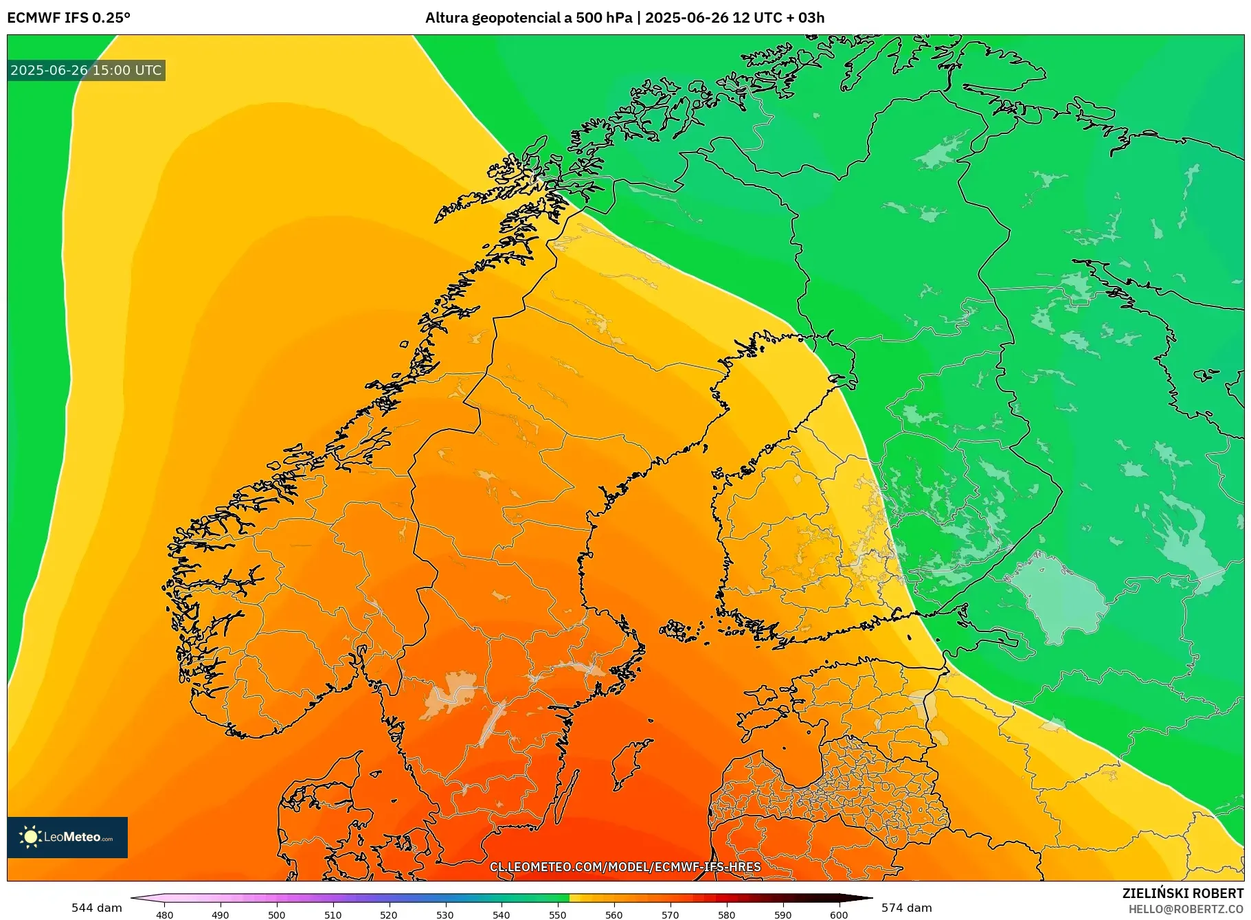ECMWF IFS 0.25° model - Escandinavia, Altura geopotencial a 500 hPa ECMWF IFS 0.25° model - Escandinavia, Altura geopotencial a 500 hPa