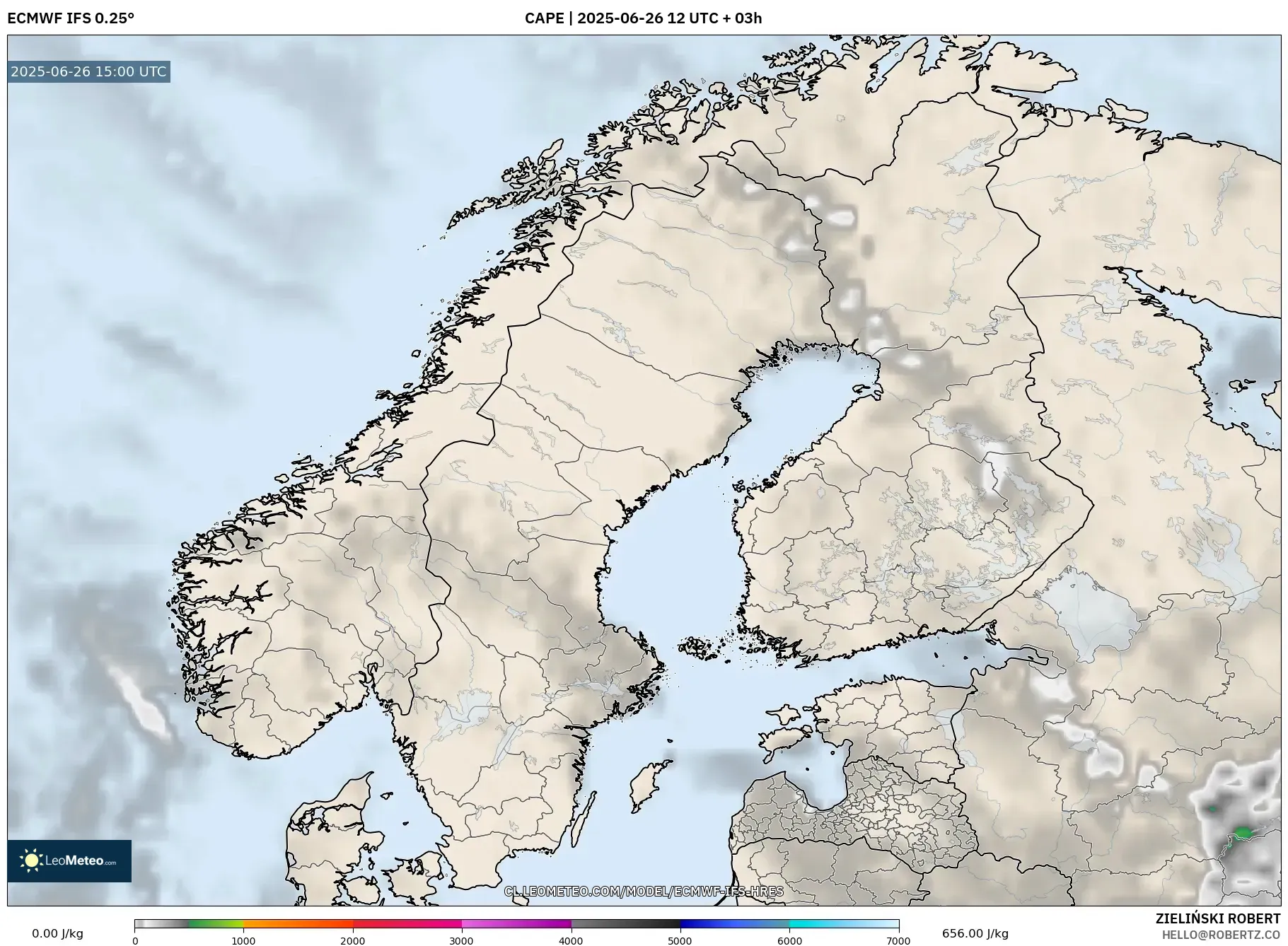 ECMWF IFS 0.25° model - Escandinavia, CAPE ECMWF IFS 0.25° model - Escandinavia, CAPE
