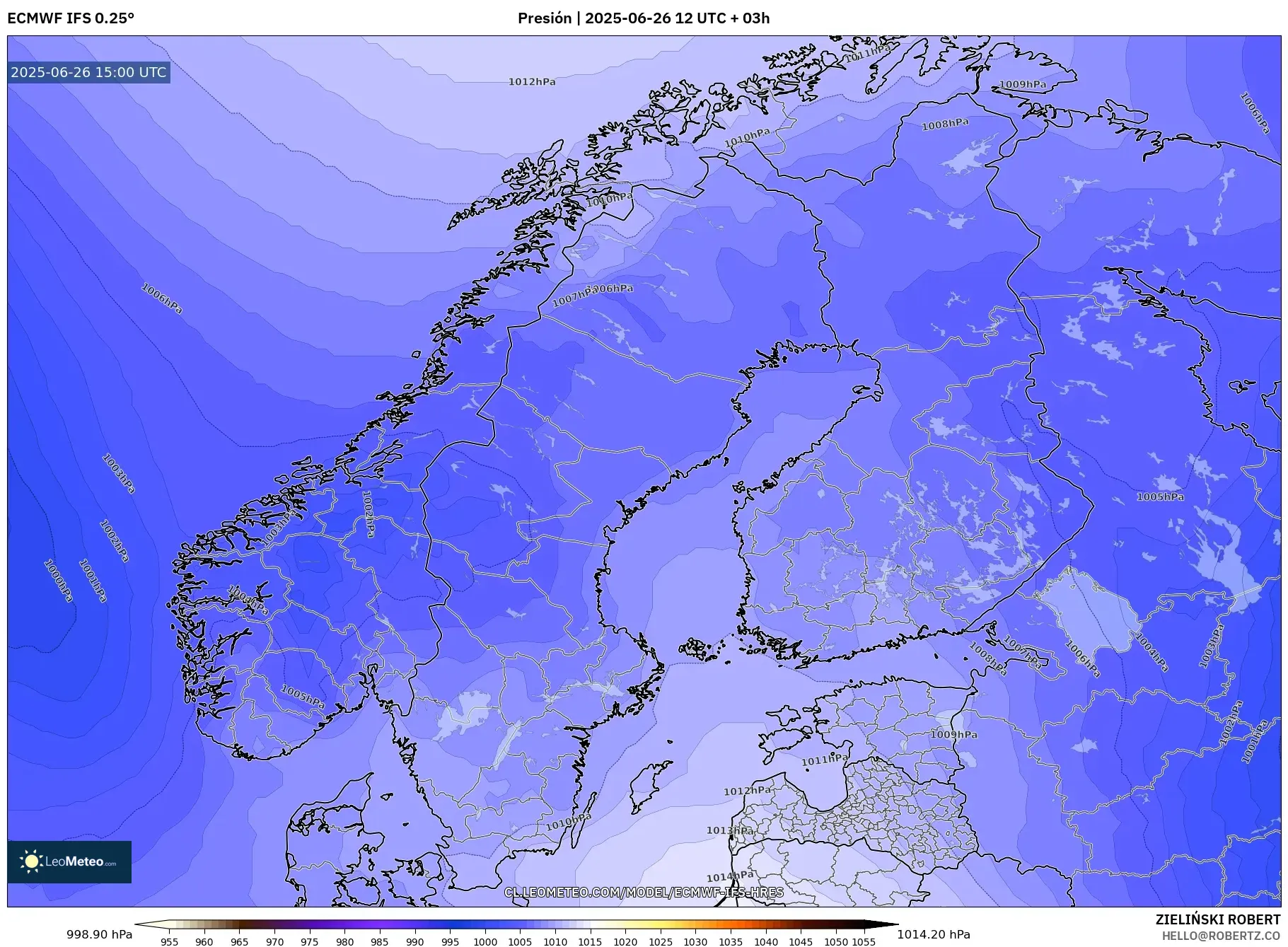 ECMWF IFS 0.25° model - Escandinavia, Presión ECMWF IFS 0.25° model - Escandinavia, Presión