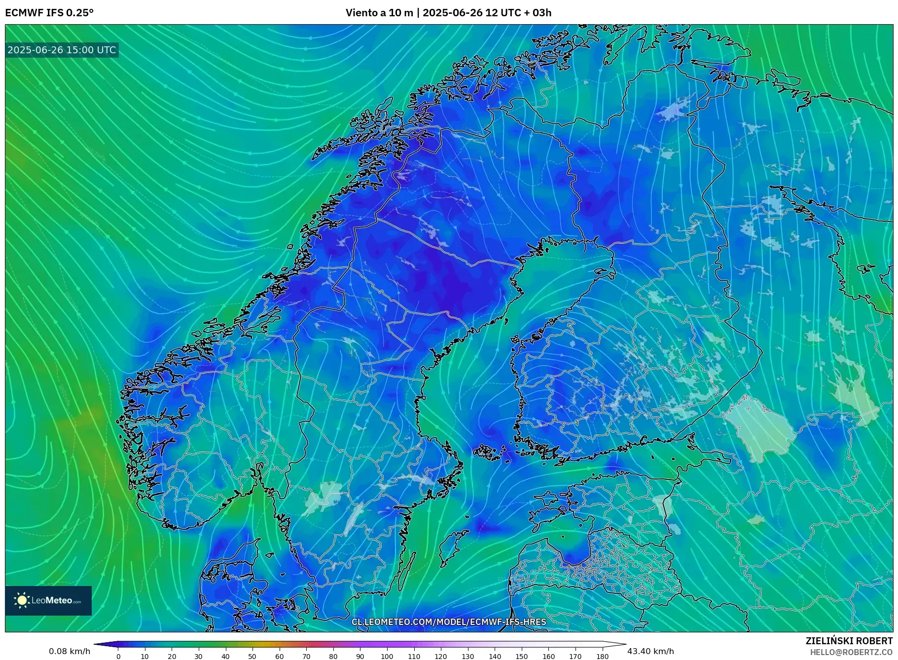 ECMWF IFS 0.25° model - Escandinavia, Viento a 10 m ECMWF IFS 0.25° model - Escandinavia, Viento a 10 m