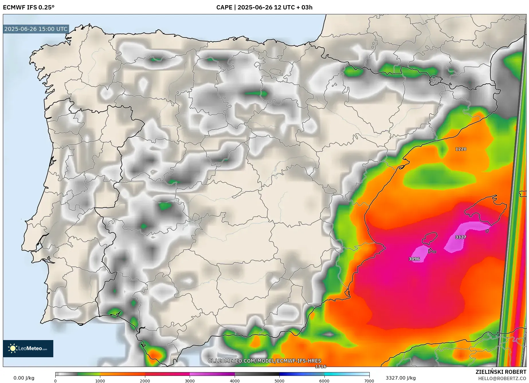 ECMWF IFS 0.25° model - España, CAPE ECMWF IFS 0.25° model - España, CAPE
