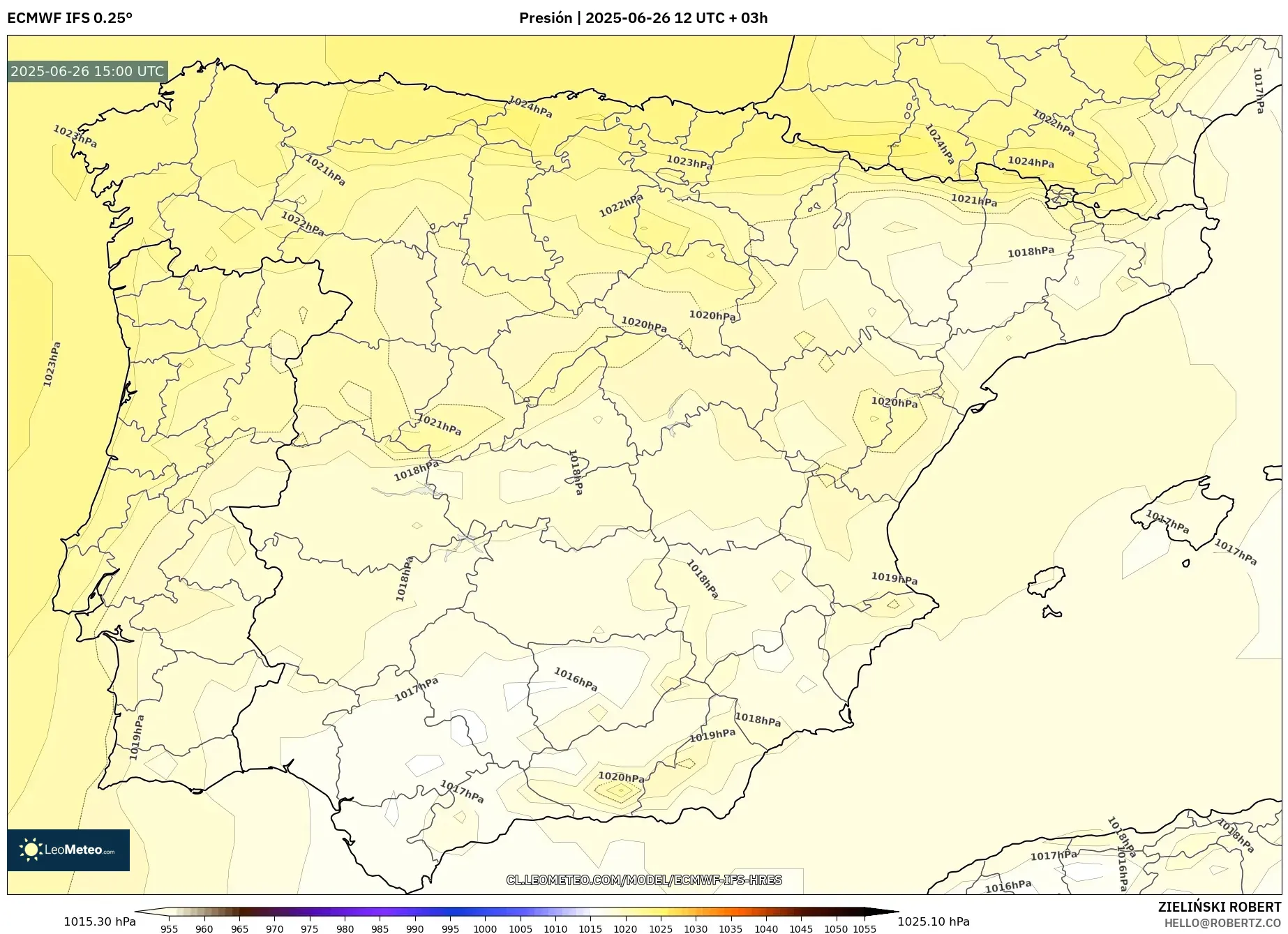ECMWF IFS 0.25° model - España, Presión ECMWF IFS 0.25° model - España, Presión