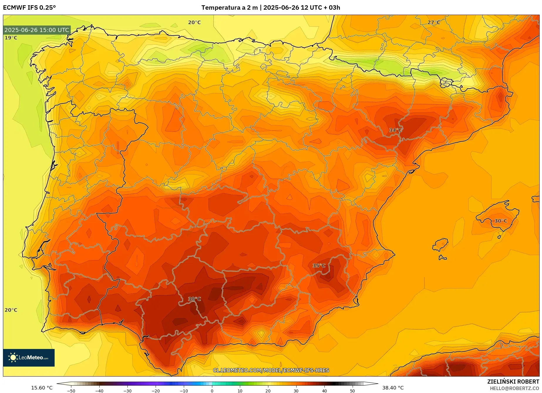 ECMWF IFS 0.25° model - España, Temperatura a 2 m ECMWF IFS 0.25° model - España, Temperatura a 2 m