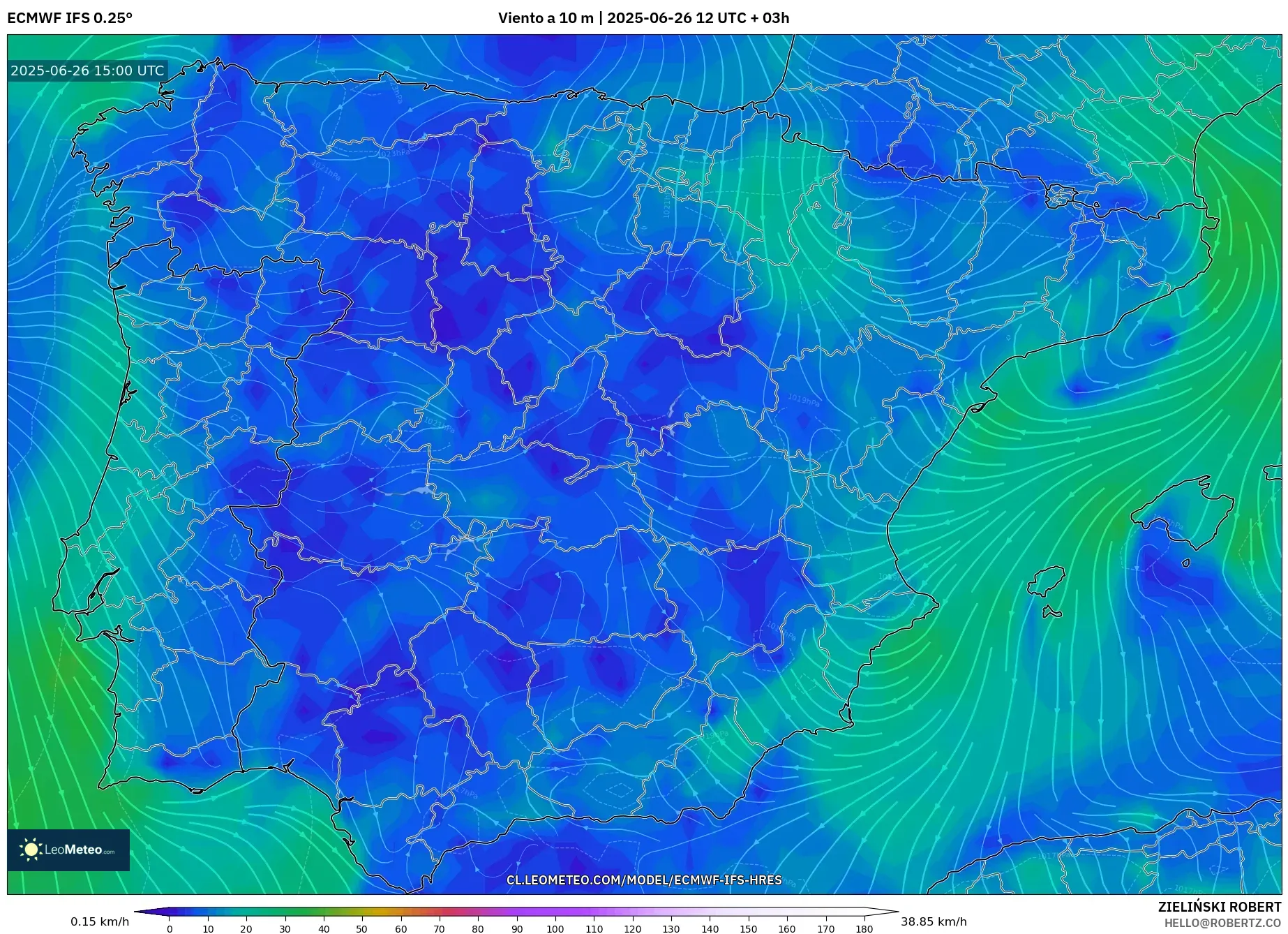 ECMWF IFS 0.25° model - España, Viento a 10 m ECMWF IFS 0.25° model - España, Viento a 10 m