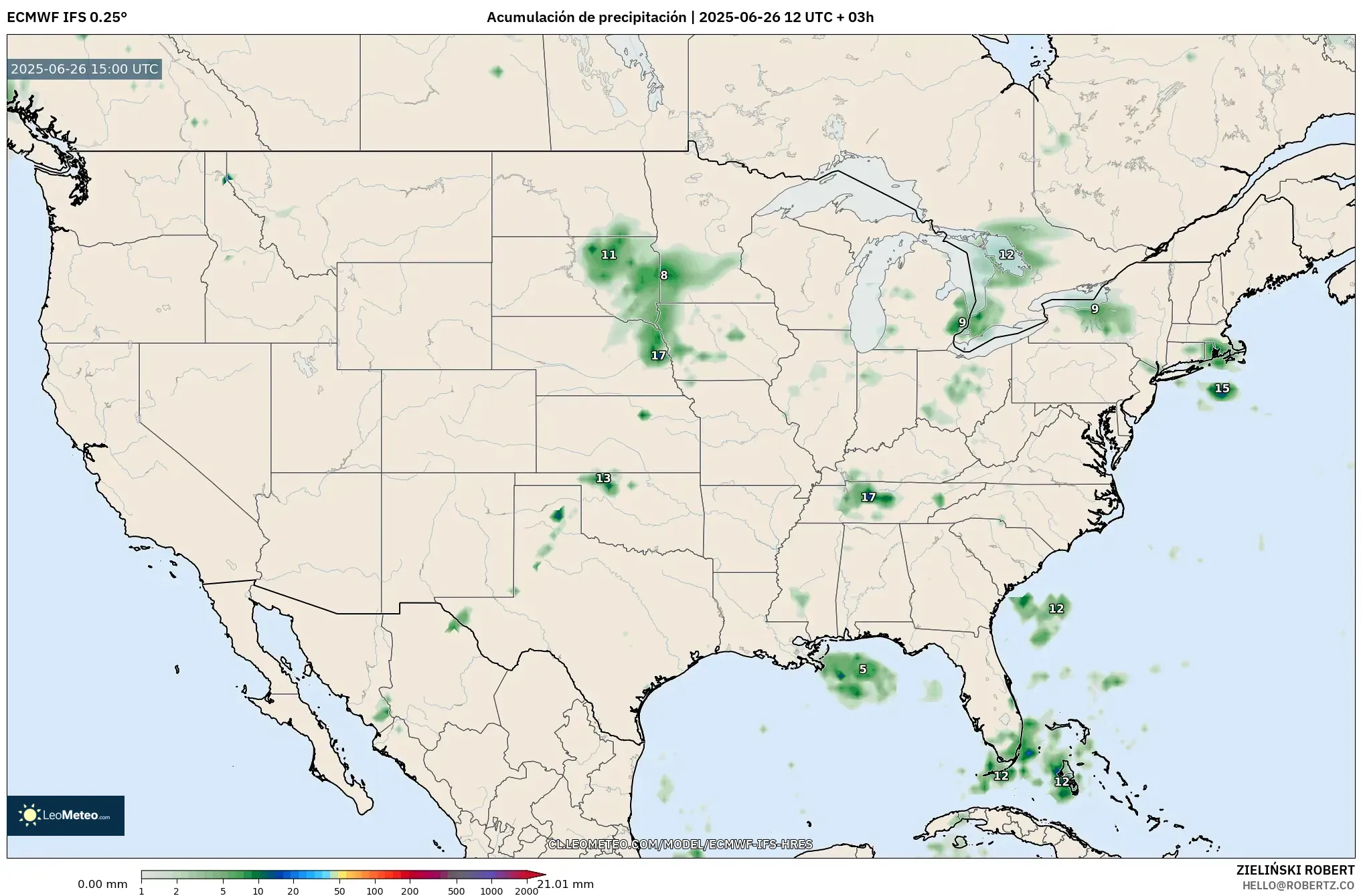 ECMWF IFS 0.25° model - Estados Unidos, Acumulación de precipitación ECMWF IFS 0.25° model - Estados Unidos, Acumulación de precipitación
