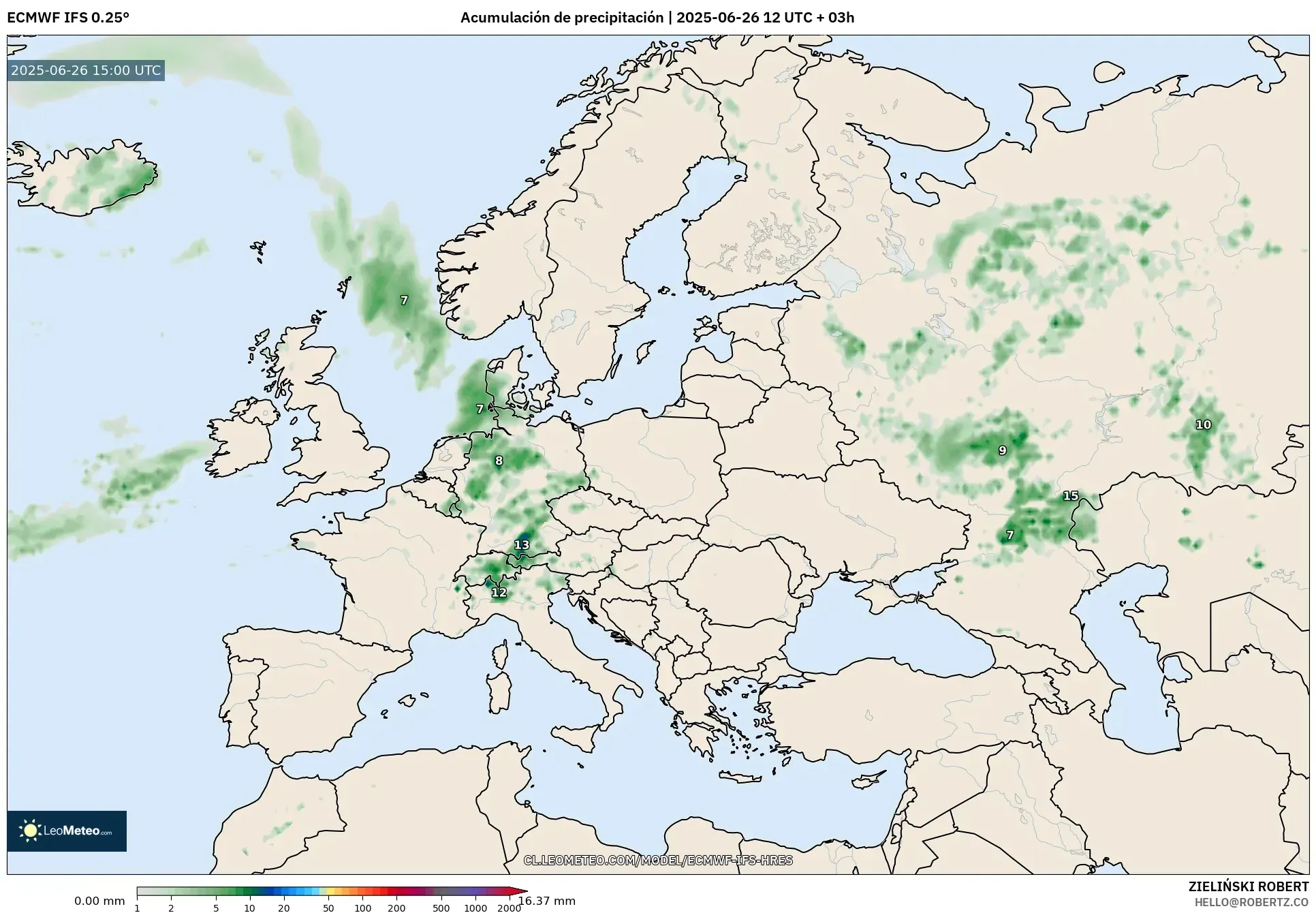 ECMWF IFS 0.25° model - Europa, Acumulación de precipitación ECMWF IFS 0.25° model - Europa, Acumulación de precipitación