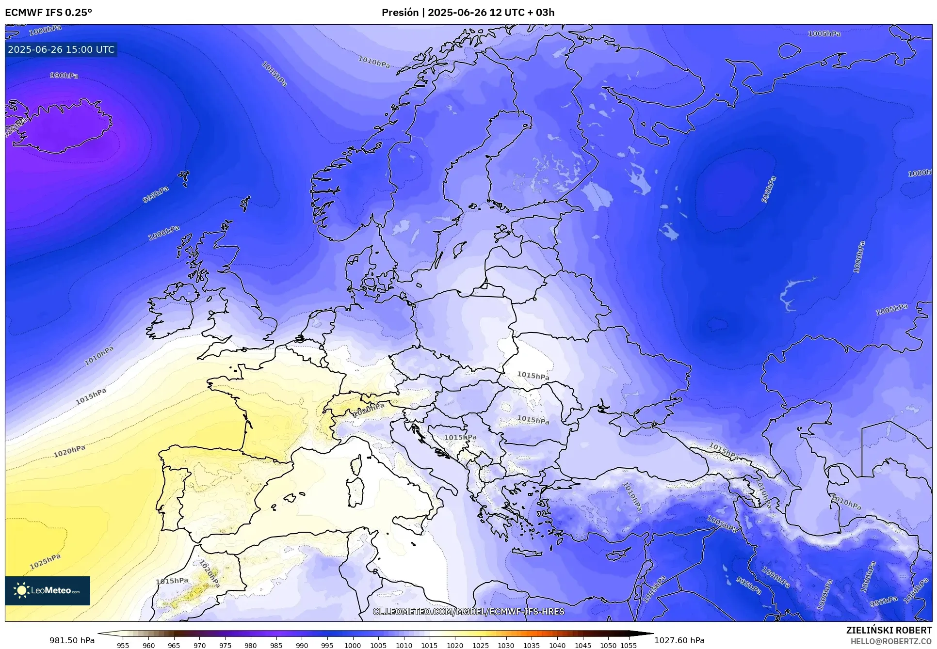 ECMWF IFS 0.25° model - Europa, Presión ECMWF IFS 0.25° model - Europa, Presión