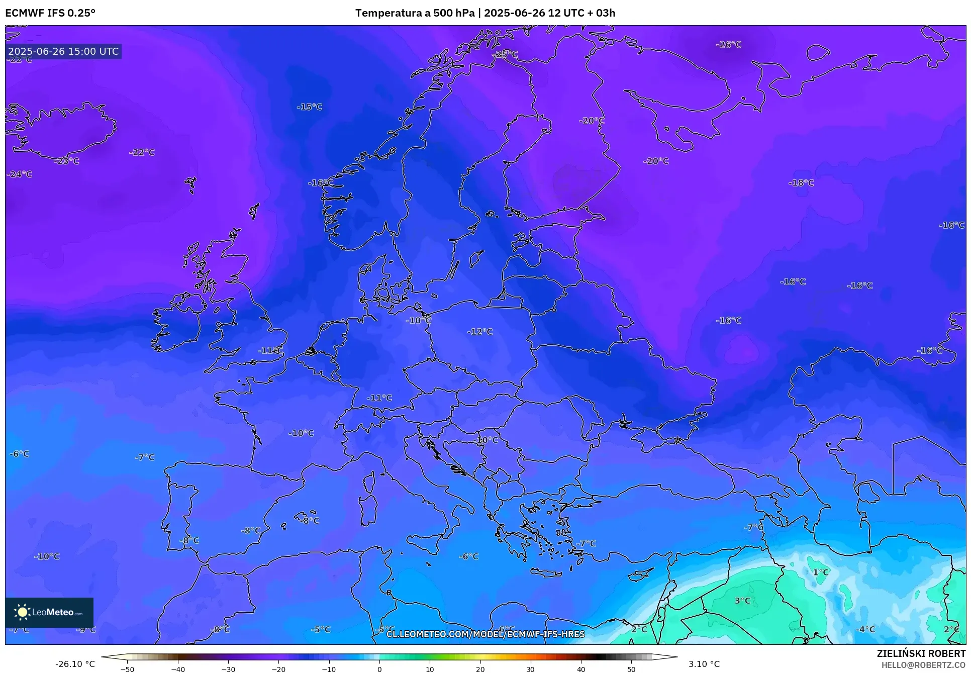 ECMWF IFS 0.25° model - Europa, Temperatura a 500 hPa ECMWF IFS 0.25° model - Europa, Temperatura a 500 hPa