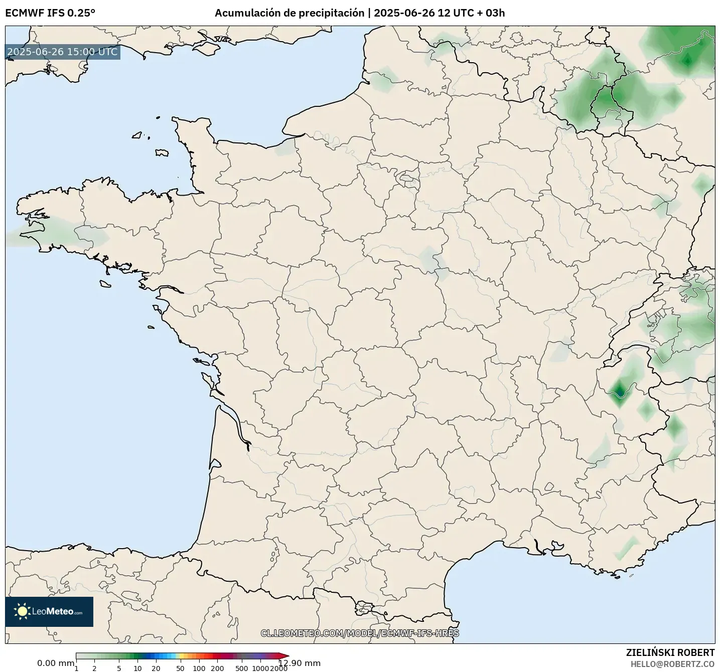 ECMWF IFS 0.25° model - Francia, Acumulación de precipitación ECMWF IFS 0.25° model - Francia, Acumulación de precipitación