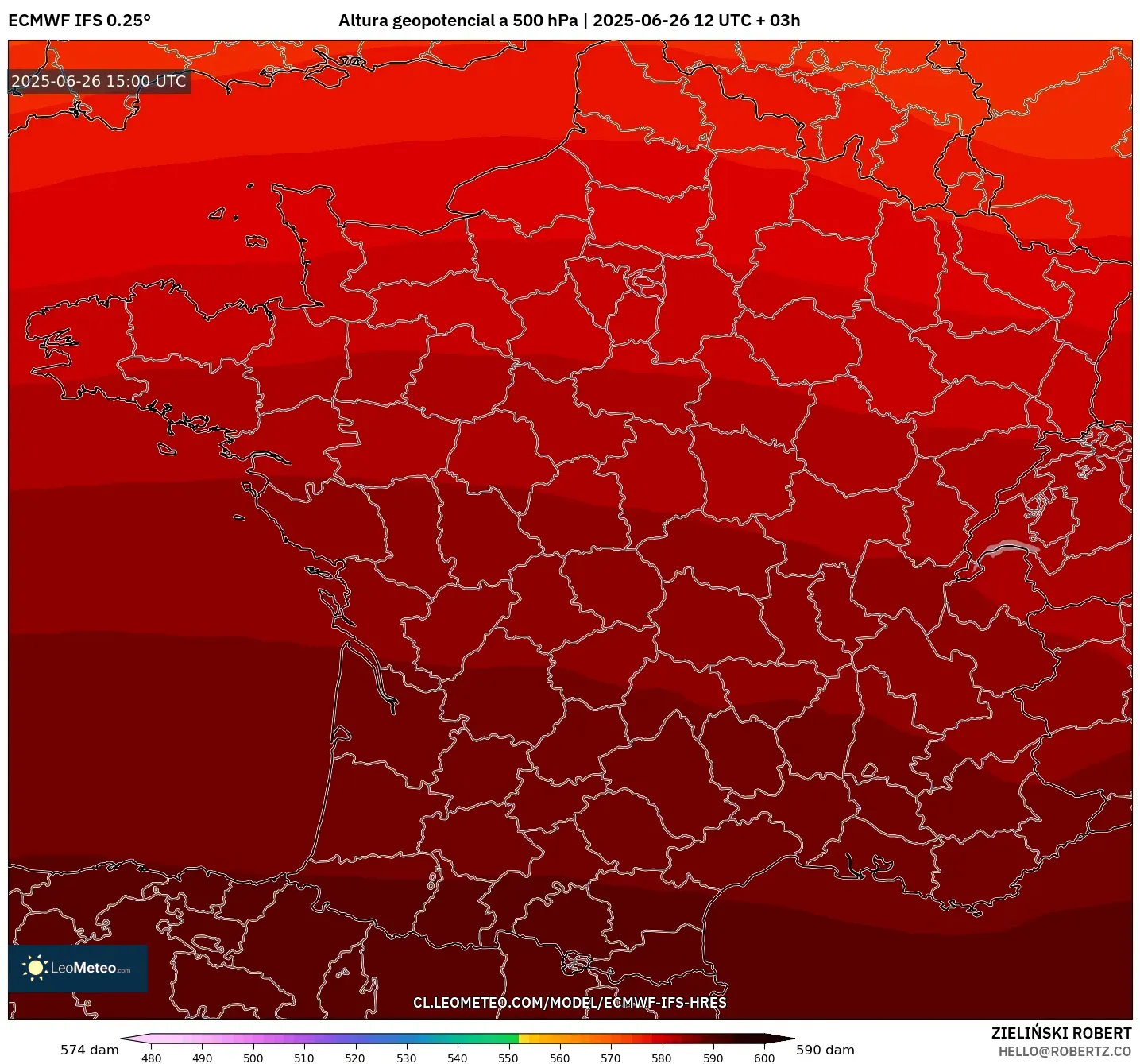ECMWF IFS 0.25° model - Francia, Altura geopotencial a 500 hPa ECMWF IFS 0.25° model - Francia, Altura geopotencial a 500 hPa