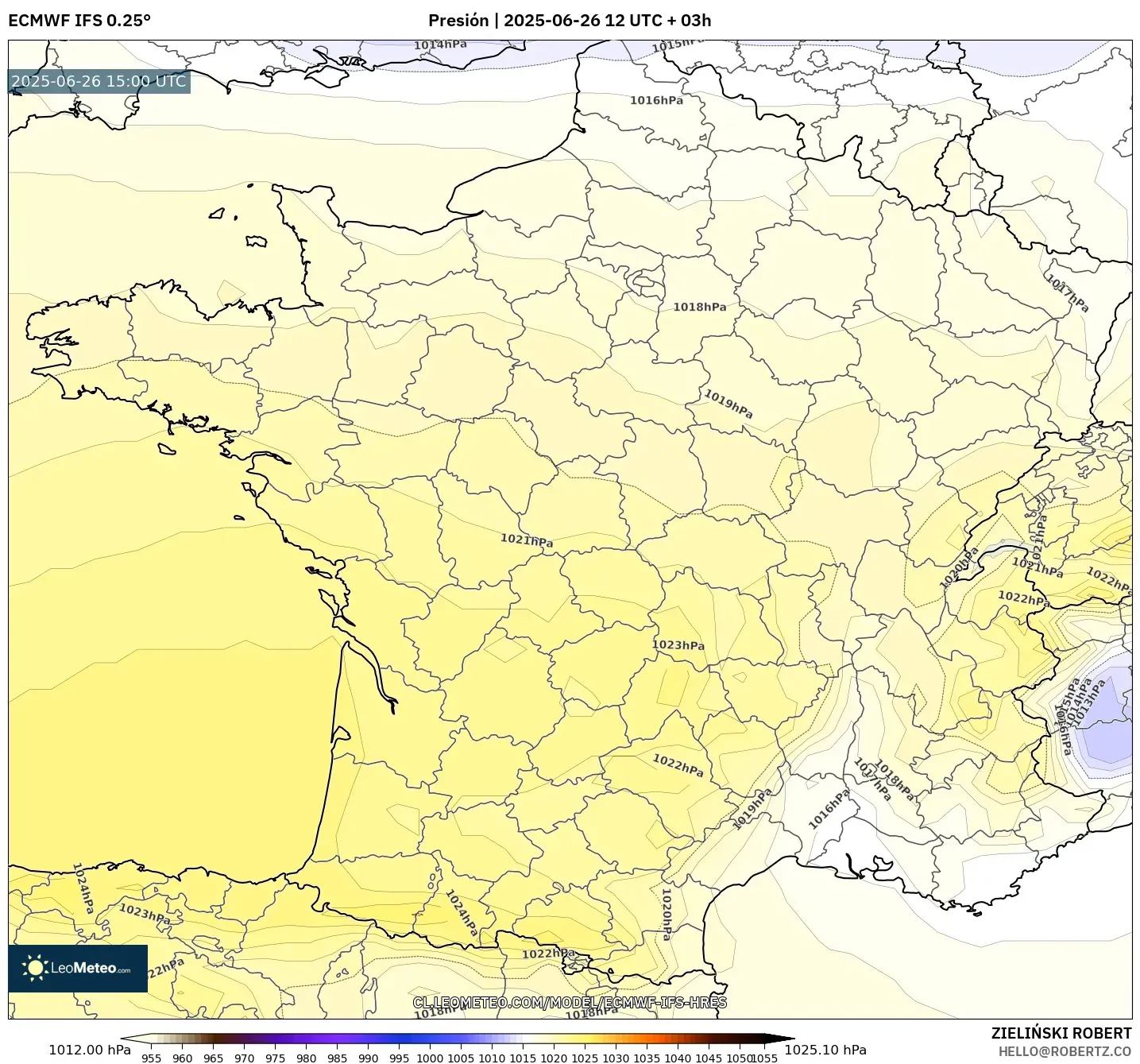 ECMWF IFS 0.25° model - Francia, Presión ECMWF IFS 0.25° model - Francia, Presión