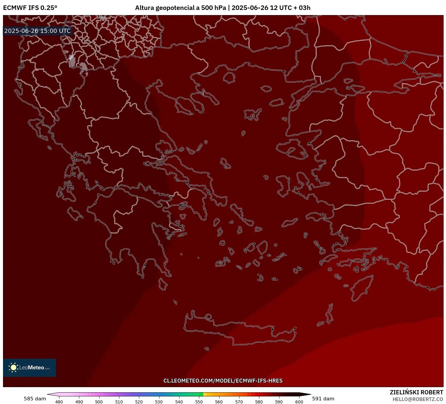 ECMWF IFS 0.25° model - Grecia, Altura geopotencial a 500 hPa ECMWF IFS 0.25° model - Grecia, Altura geopotencial a 500 hPa