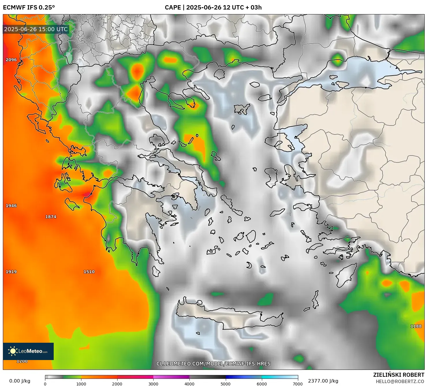ECMWF IFS 0.25° model - Grecia, CAPE ECMWF IFS 0.25° model - Grecia, CAPE