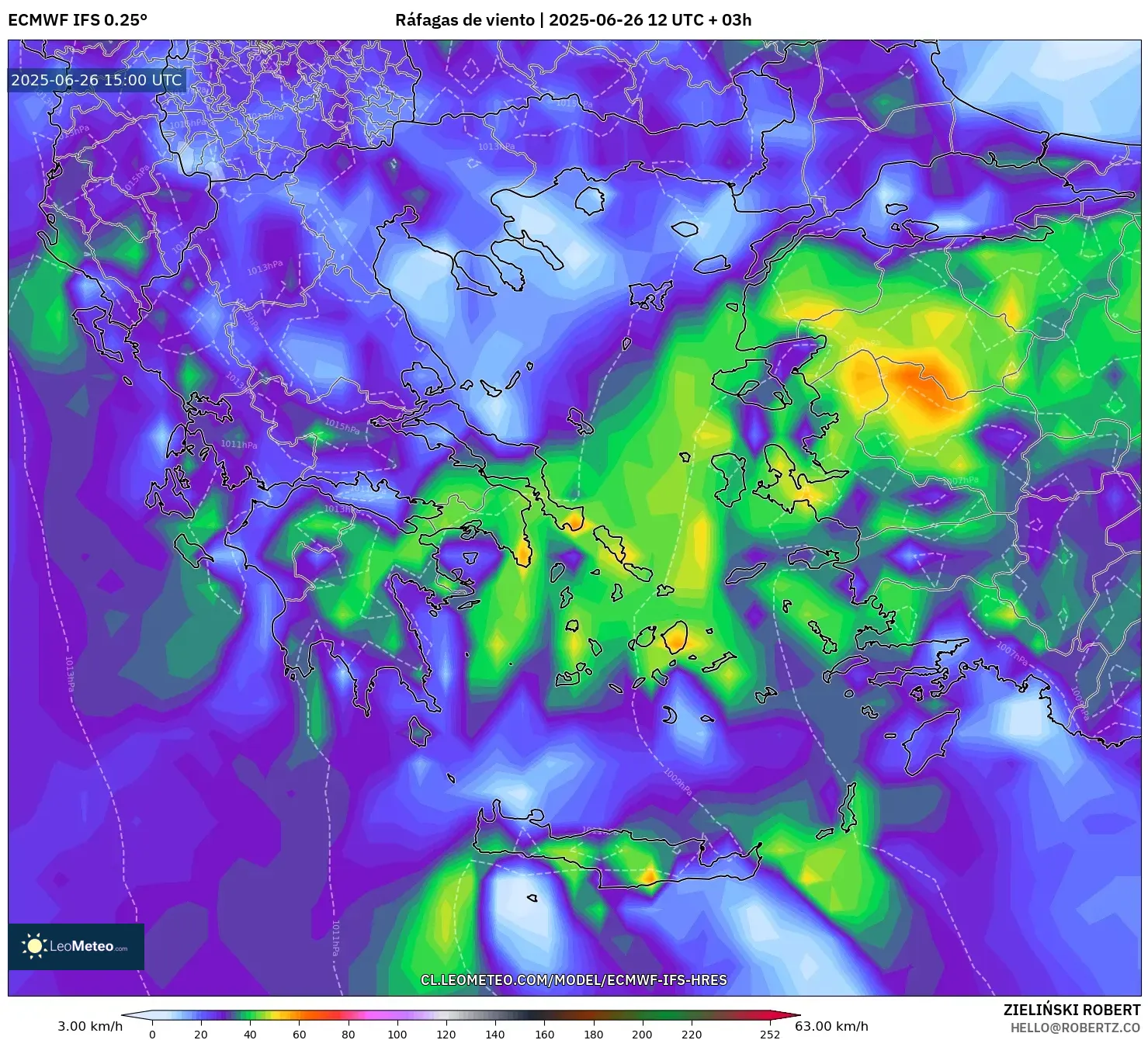 ECMWF IFS 0.25° model - Grecia, Ráfagas de viento ECMWF IFS 0.25° model - Grecia, Ráfagas de viento