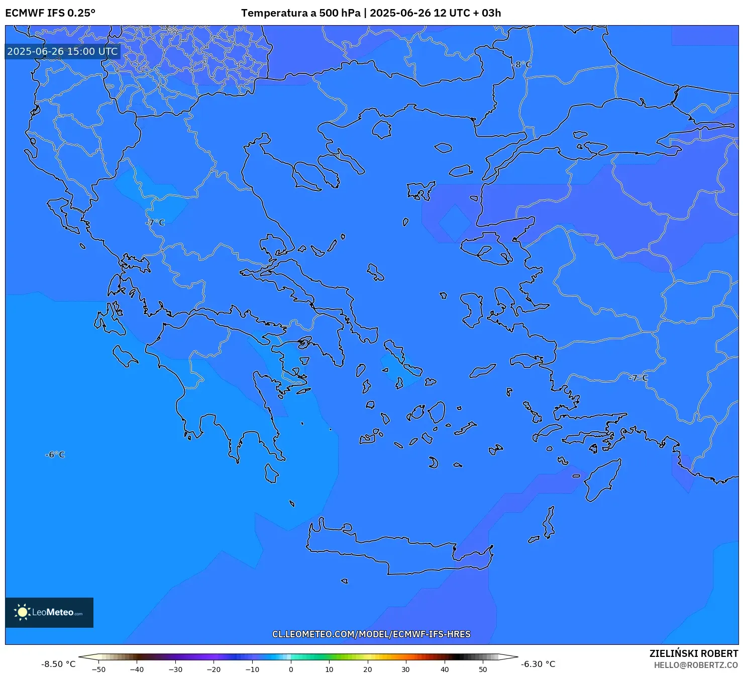 ECMWF IFS 0.25° model - Grecia, Temperatura a 500 hPa ECMWF IFS 0.25° model - Grecia, Temperatura a 500 hPa