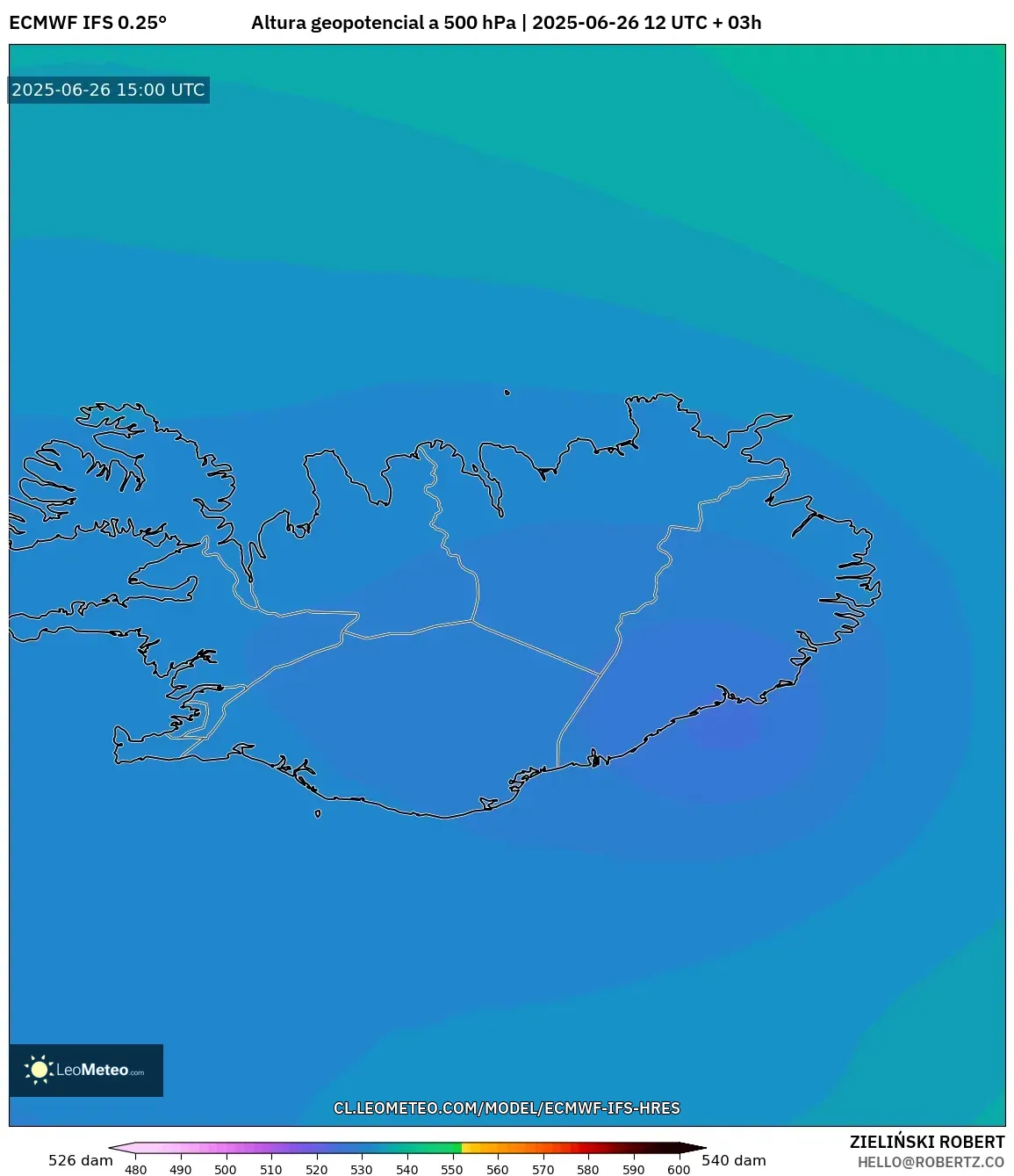 ECMWF IFS 0.25° model - Islandia, Altura geopotencial a 500 hPa ECMWF IFS 0.25° model - Islandia, Altura geopotencial a 500 hPa